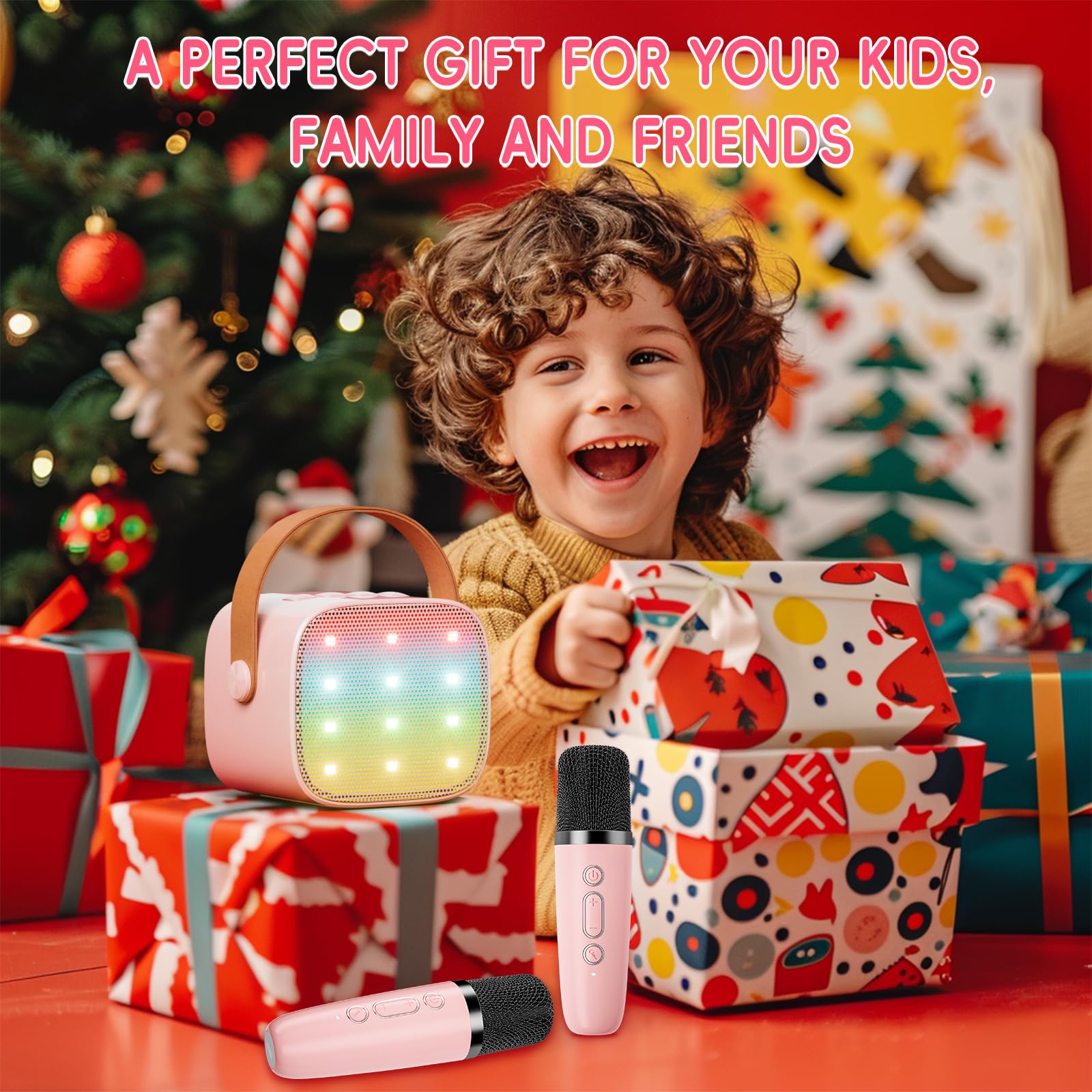 Ankuka Wireless Kids Karaoke Microphone with 2 Mics - Pink Mini Microphone for Girls & Adults Ages 4-12 - Perfect Birthday Gift for Girls, Singing Toy for Parties, Home Karaoke & Family Fun