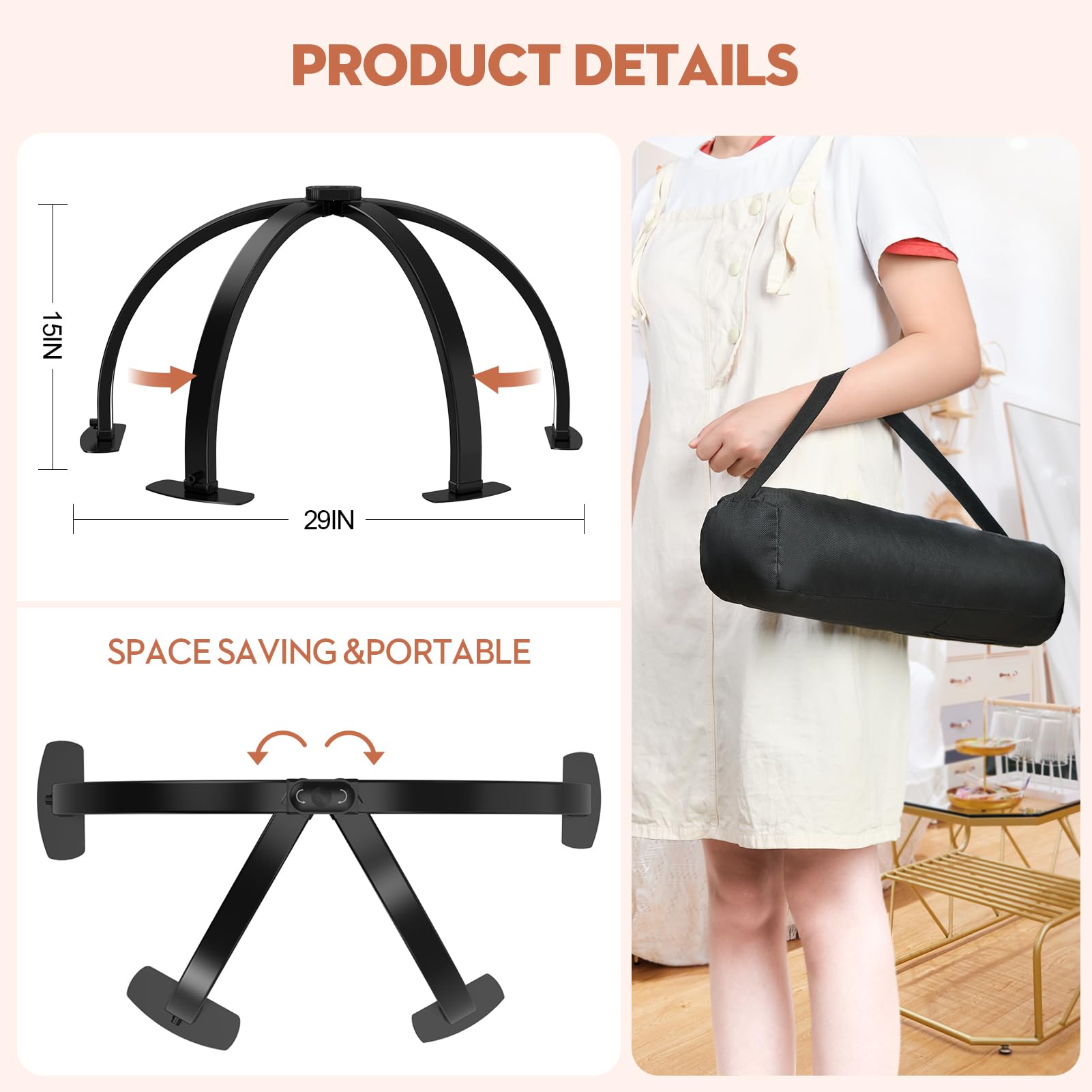 Premium Large Half Moon LED Nail Lamp - Foldable Arch Light with Phone Stand for Manicure & Pedicure | Professional Nail Tech Lighting for Salon, Home & Mobile Use (White, Large)