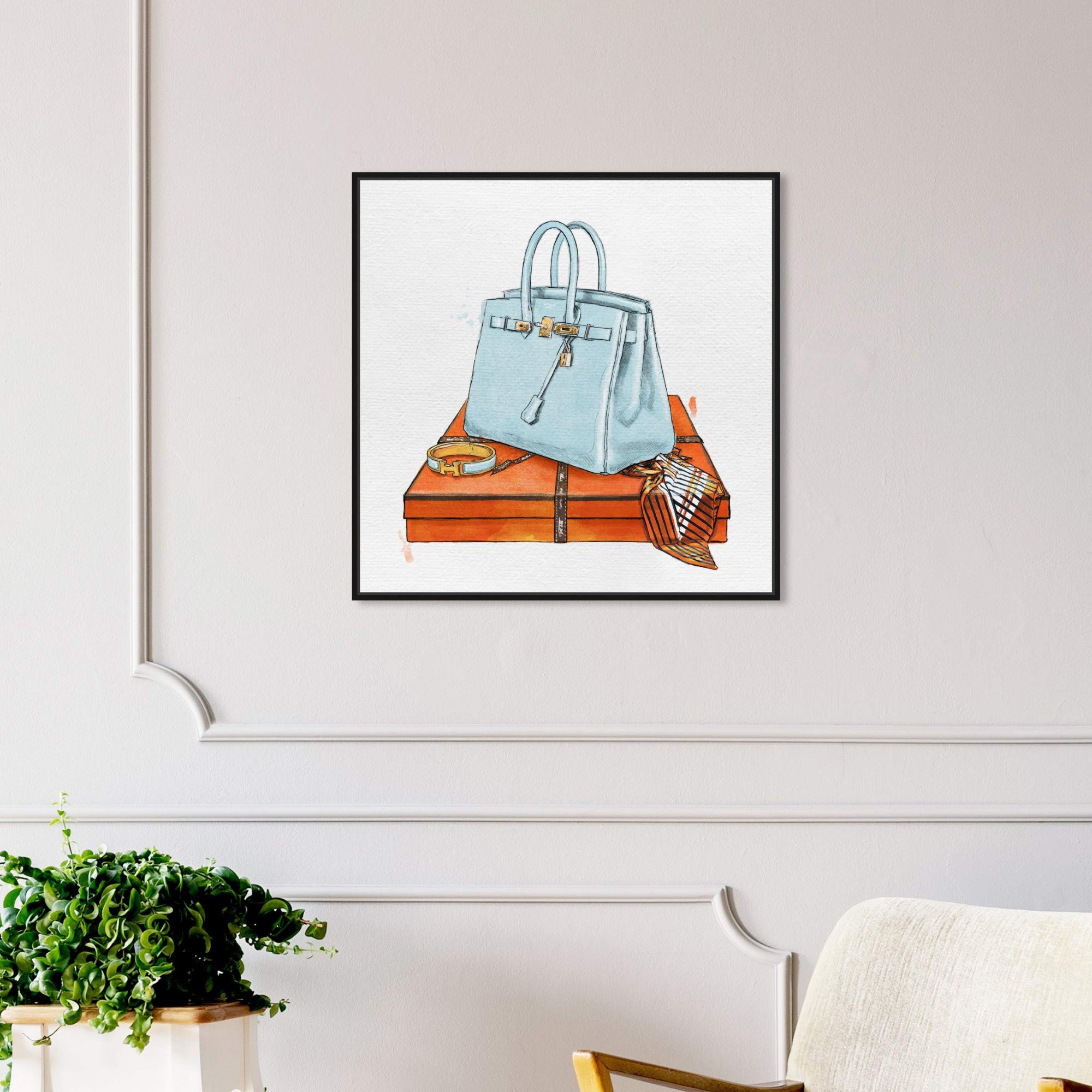 Oliver Gal Artist Co. 'My Bag Collection I' Fashion Wall Art Canvas Print - 24x24 Inches Black Floating Frame - Handbag Lover Home Decor for Living Room, Bedroom & Office