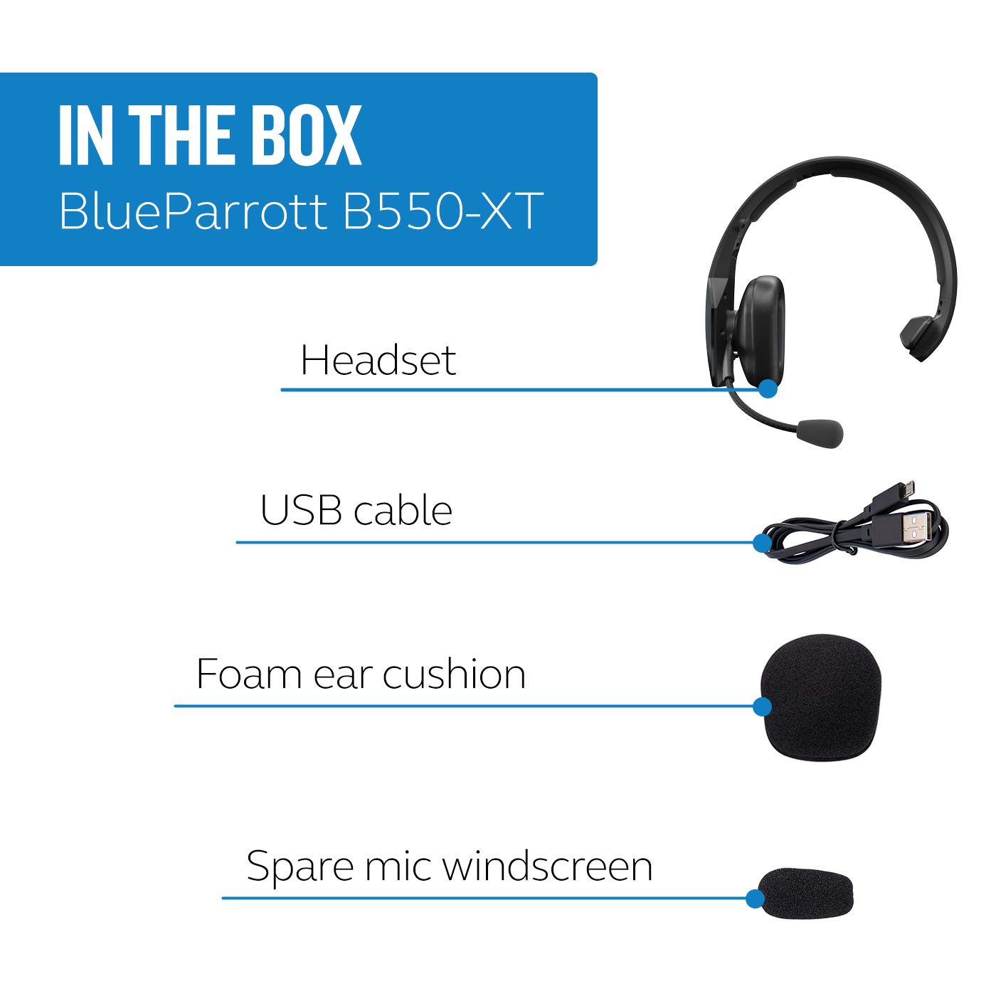 BlueParrott B550-XT Mono Bluetooth Wireless Headset with 96% Noise Cancellation - Over-Ear Trucker Headphones with Mic, 100% Voice Control, IP54 Waterproof Rating, 24-Hour Battery Life (Black) - Perfect for Truck Drivers, Call Centers & Noisy Work Environments