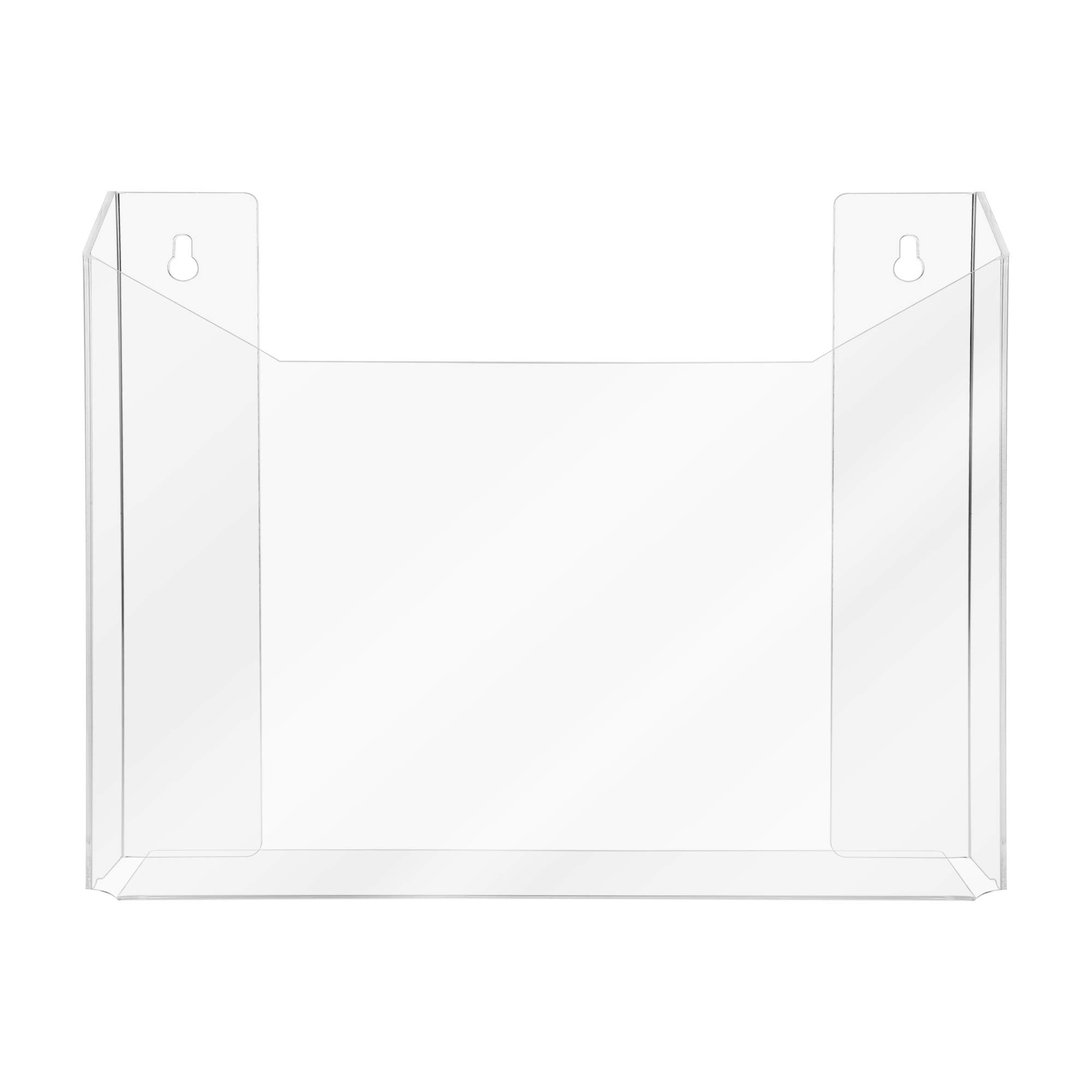 13.75 Inch Clear Acrylic Wall Mount File Holder - Extra Wide Marketing Display Caddy for Oversized Newspapers & Literature (Includes Hardware) - Perfect for Office Organization & Retail Store Displays