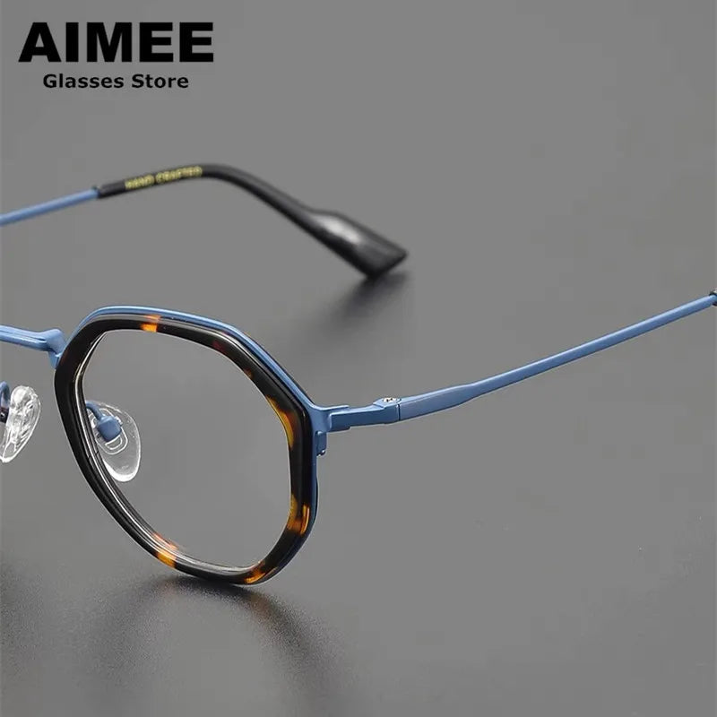 Stylish Aimee Unisex Full Rim Round Polygon Titanium Acetate Eyeglasses Frame 14023 - Perfect for Work, Reading & Fashion Accessories