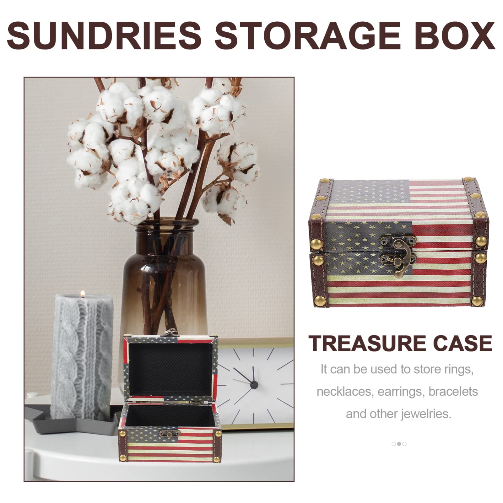Zerodeko Wooden Jewelry Organizer Box - American Flag Design Pirate Treasure Chest for Small Jewelry, Trinkets & Keepsakes | Perfect for Home Decor, Gift Giving & Pirate-Themed Parties