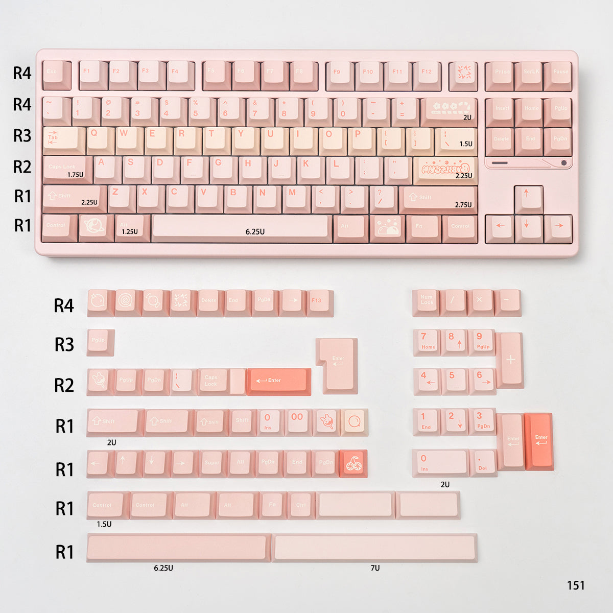 Minimalist Light Pink PBT Mechanical Keyboard Keycaps - Custom Sublimation, OEM Profile - Perfect for Gaming, Typing & Office Work