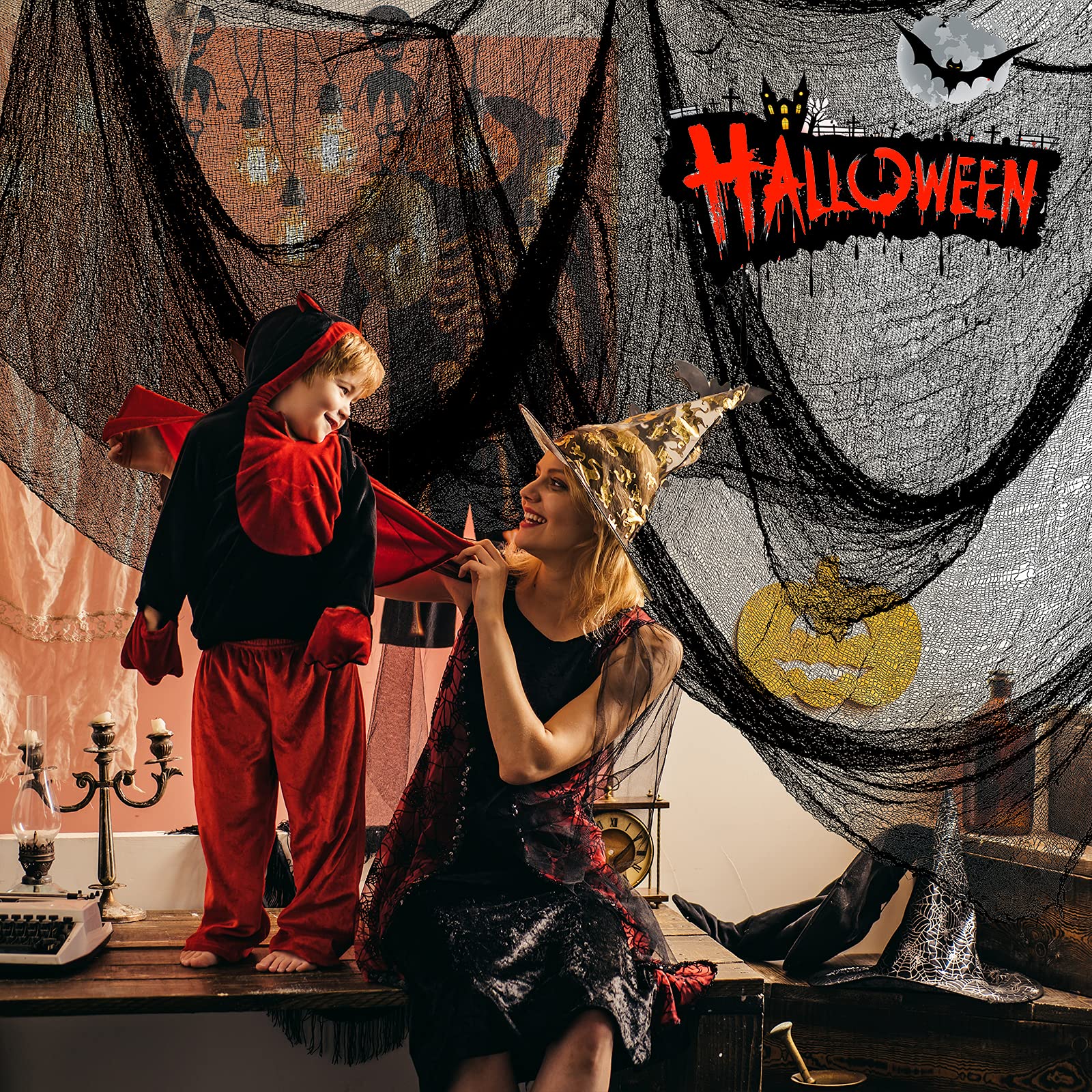 Halloween Creepy Cloth Black 80×160 Inch - Scary Spider Web Decor for Outdoor & Indoor - Perfect for Halloween Party Decorations, Haunted House Props, and Spooky Yard Displays