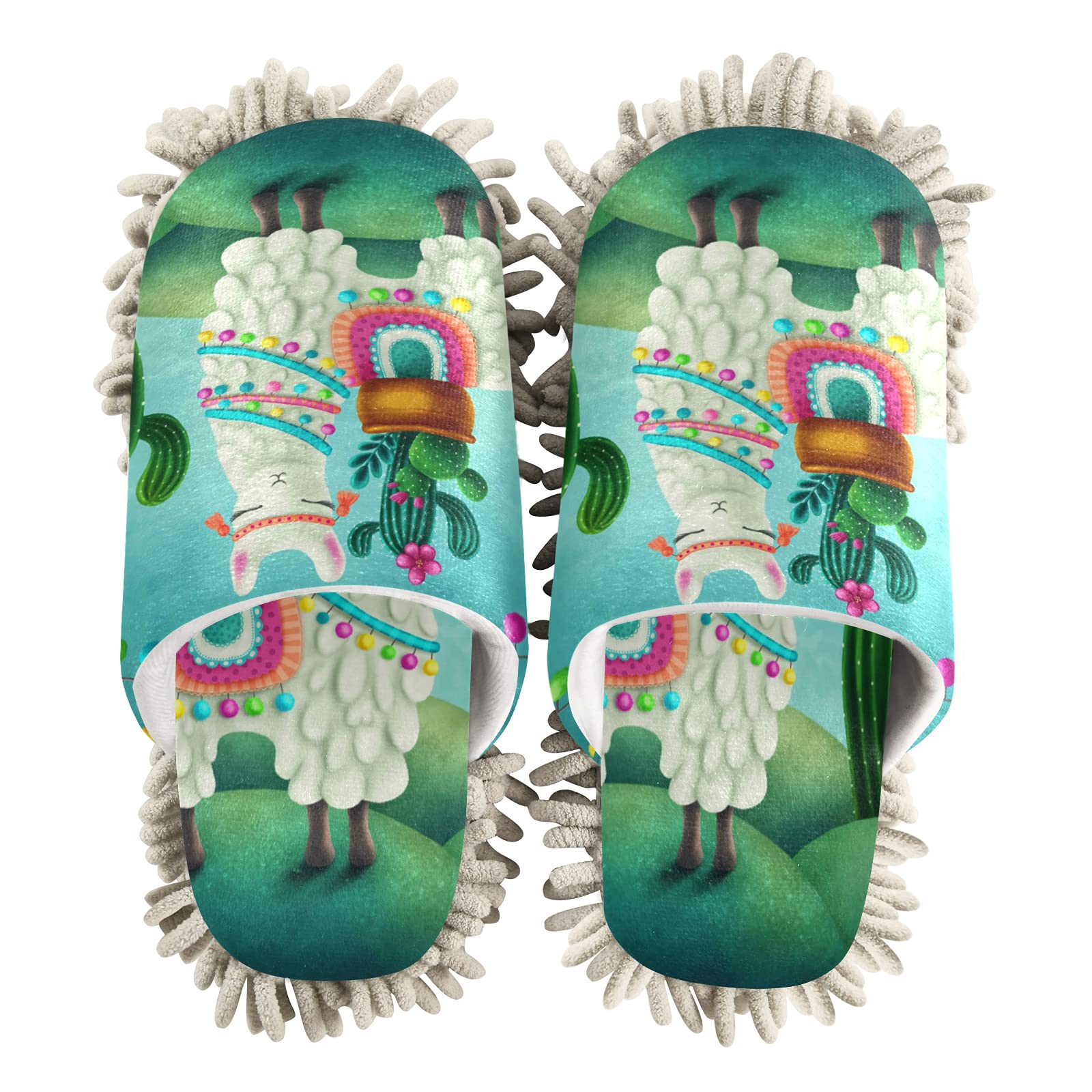 Boccsty Cute Llama Cactus Mop Slippers - Alpaca Animal Succulent House Cleaning Slippers for Men & Women | Spa, Dusting & Home Shoes | Perfect for Indoor Cleaning, Relaxing & Gift Giving