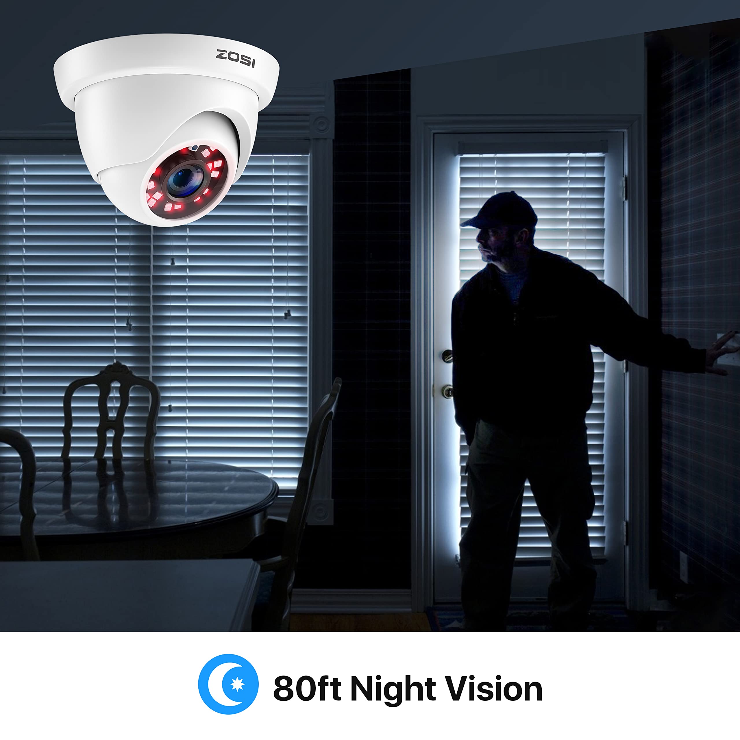ZOSI 4 Pack 1080P HD Dome Security Cameras with 65ft Night Vision & 24 IR LEDs - Compatible with TVI/Analog DVR Systems - Weatherproof for Indoor/Outdoor Use - Ideal for Home, Office, and Business Surveillance