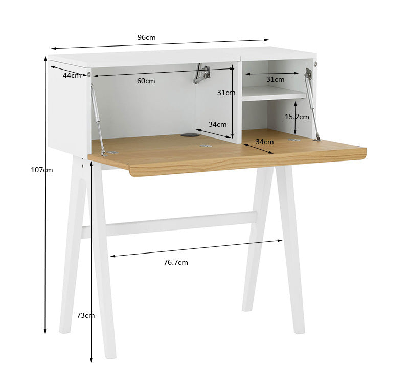 VALEN Study Desk 96cm White & Oak - Modern Writing Desk for Home Office, Student Study & Small Space Workstation
