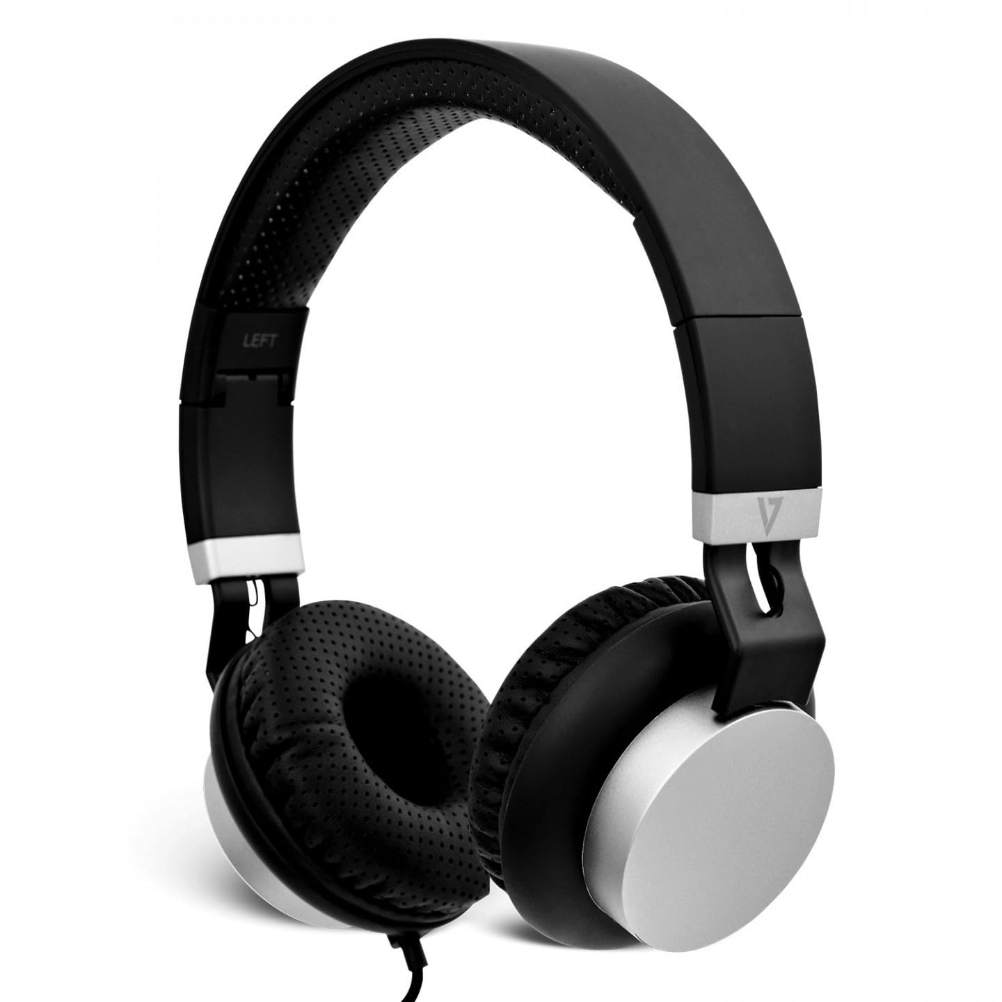 V7 HA601-3NP Foldable Lightweight Headphones with Built-in Mic & Volume Control - Compatible with iPhone, iPad, Smartphones, Tablets, PC & Laptops - Perfect for Gaming, Online Classes & Remote Work (Black/Silver)
