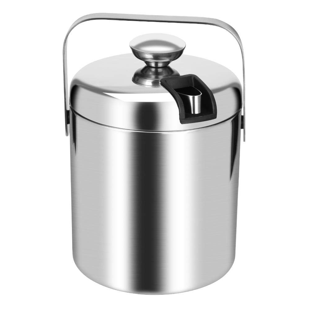 Premium Stainless Steel Ice Cube Container - 1.3L Double Walled Insulated Ice Bucket with Tongs, Lid & Metal Scoop - Perfect for Cocktails, Parties & Home Bar Accessories