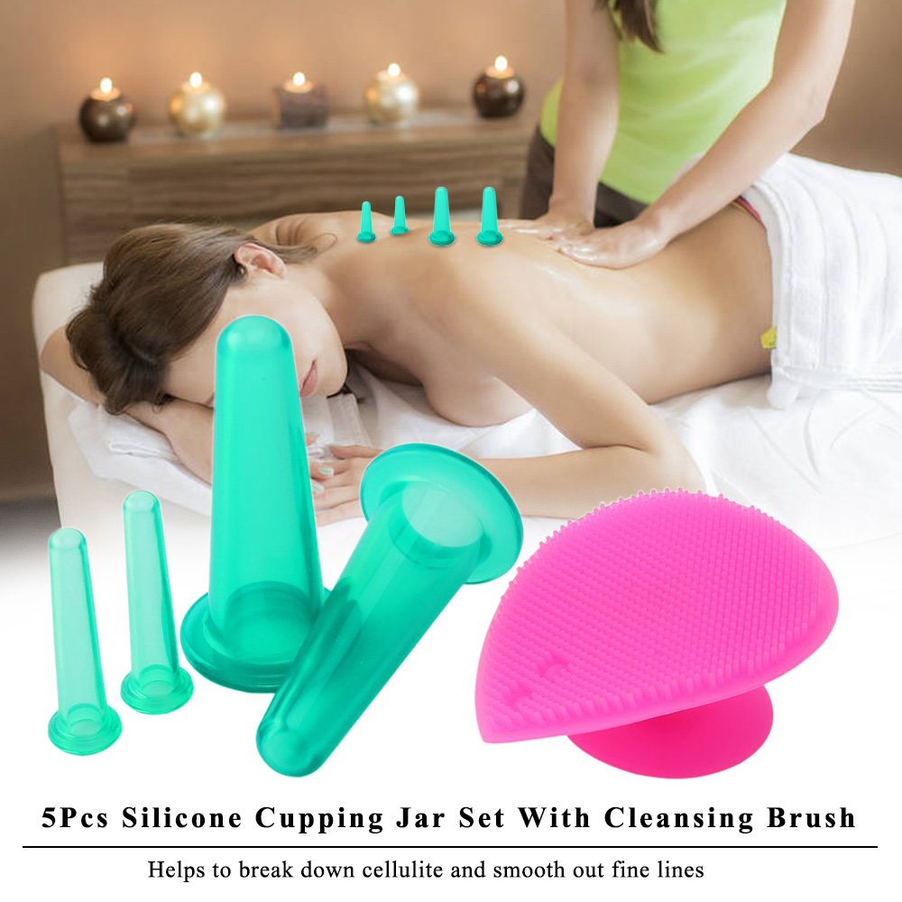 Ubersweet® 5Pcs Silicone Facial Cupping Therapy Set - Anti-Aging Eye & Face Massage Cups with Cleansing Brush for Skin Rejuvenation, Lymphatic Drainage & Glowing Skin | Perfect for Home Spa, Skincare Routine & Relaxation Therapy