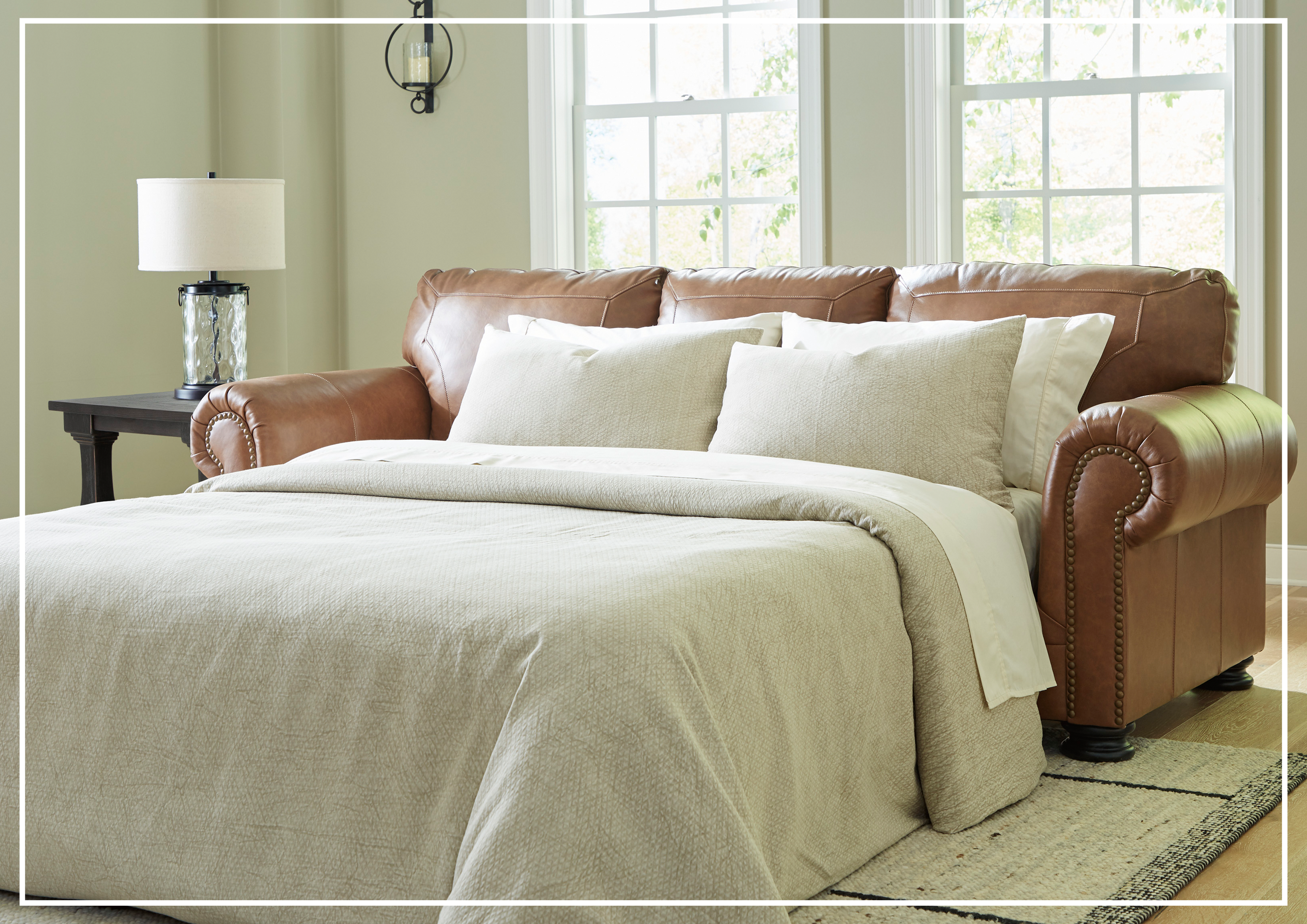 Gio Italia Crescentia Brown Leather 3-Seater Queen Sleeper Sofa Bed - Convertible Comfort for Small Spaces, Guest Rooms & Apartments