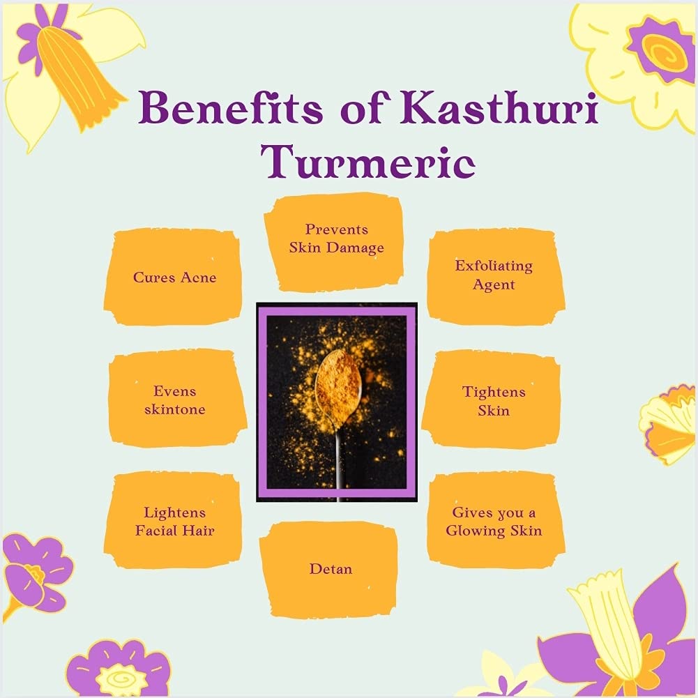 Organic Kasthuri Turmeric Powder for Skin Care, Natural Bath Scrub & Face Mask - Glow Boosting, Anti-Aging & Exfoliating | Perfect for DIY Beauty Treatments & Ayurvedic Skincare Rituals