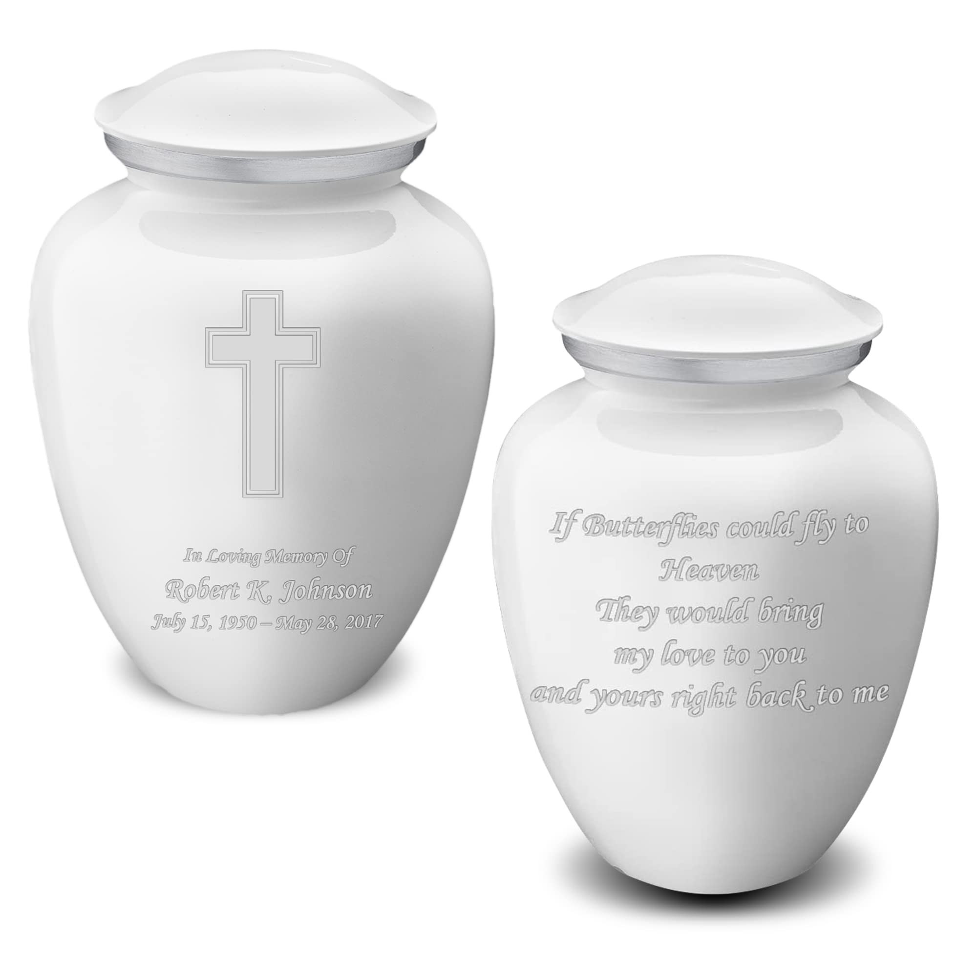 Elegant White Cremation Urn for Ashes - Personalized Double Side Engraved Funeral Urn for Adults, Men & Women - Holds 200 lbs - Perfect for Memorial Services & Home Display