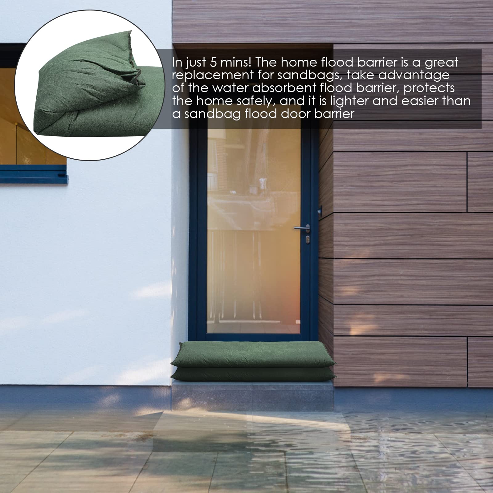 RWUDV 2-Pack Water Activated Flood Barrier Bags - Sandless Flood Protection, Reusable Absorbent Sandbag Alternative for Rain & Storm Defense - Perfect for Garage, Basement, Doorway & Emergency Preparedness