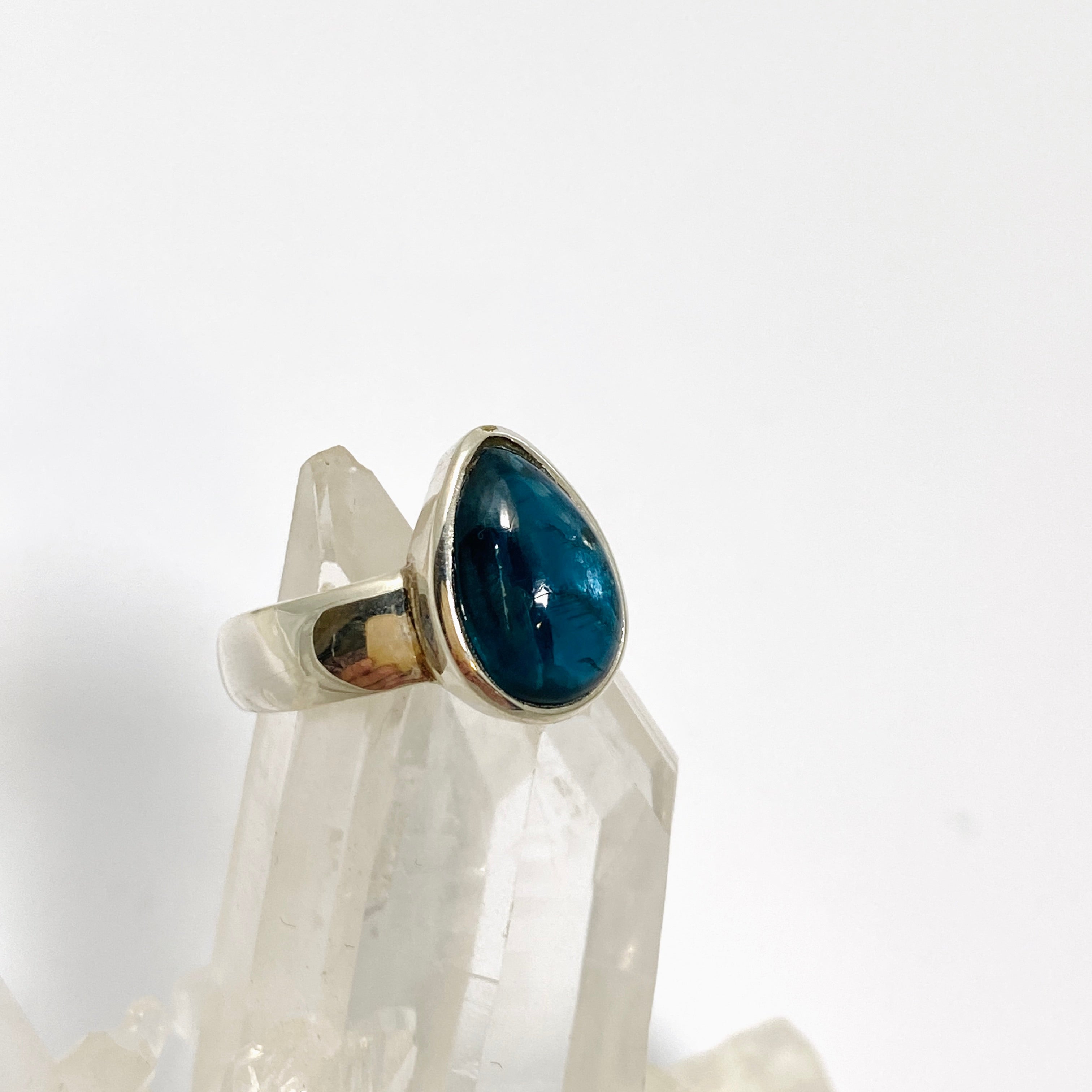 Blue Kyanite Teardrop Cabochon Ring Size 6.5 PRGJ816 - Handmade Sterling Silver Jewelry for Women, Perfect for Meditation, Healing & Spiritual Gifts