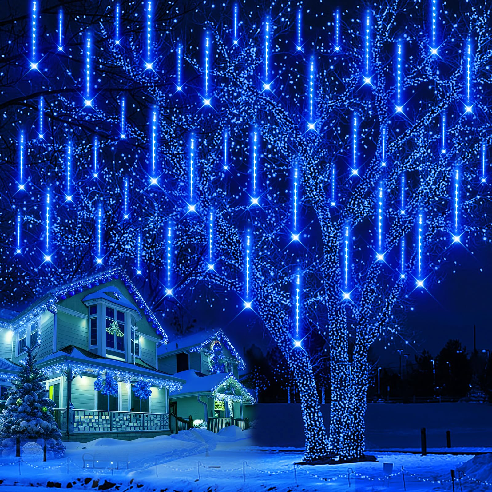 12 Inch Meteor Shower Christmas Lights - Outdoor Icicle String Lights (30cm, Blue) for Trees, Yard, House, Wedding & Party Decorations | Weatherproof Holiday Lighting for Winter & Christmas Season
