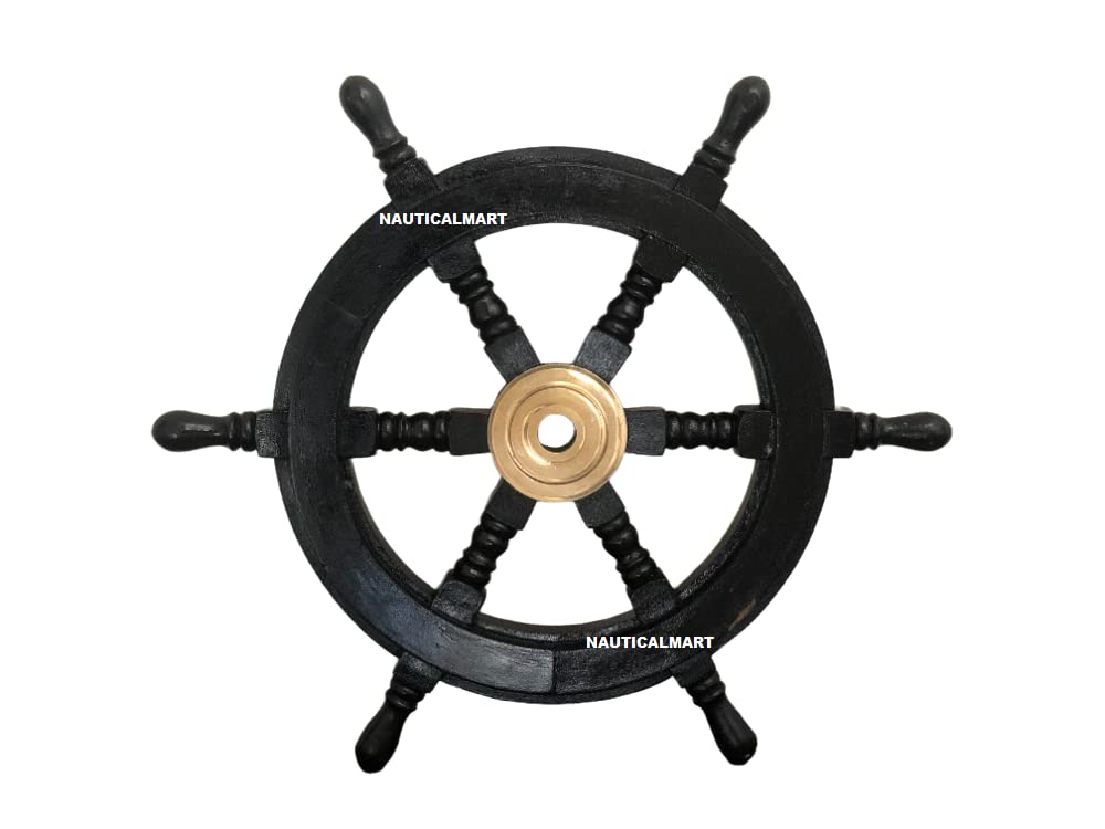 Nautical Pirate Ship Wheel - 30 Inch Black Wooden Boat Wheel for Beach Garden & Home Decor - Perfect for Coastal Themed Parties, Nautical Weddings, and Pirate Themed Room Decorations