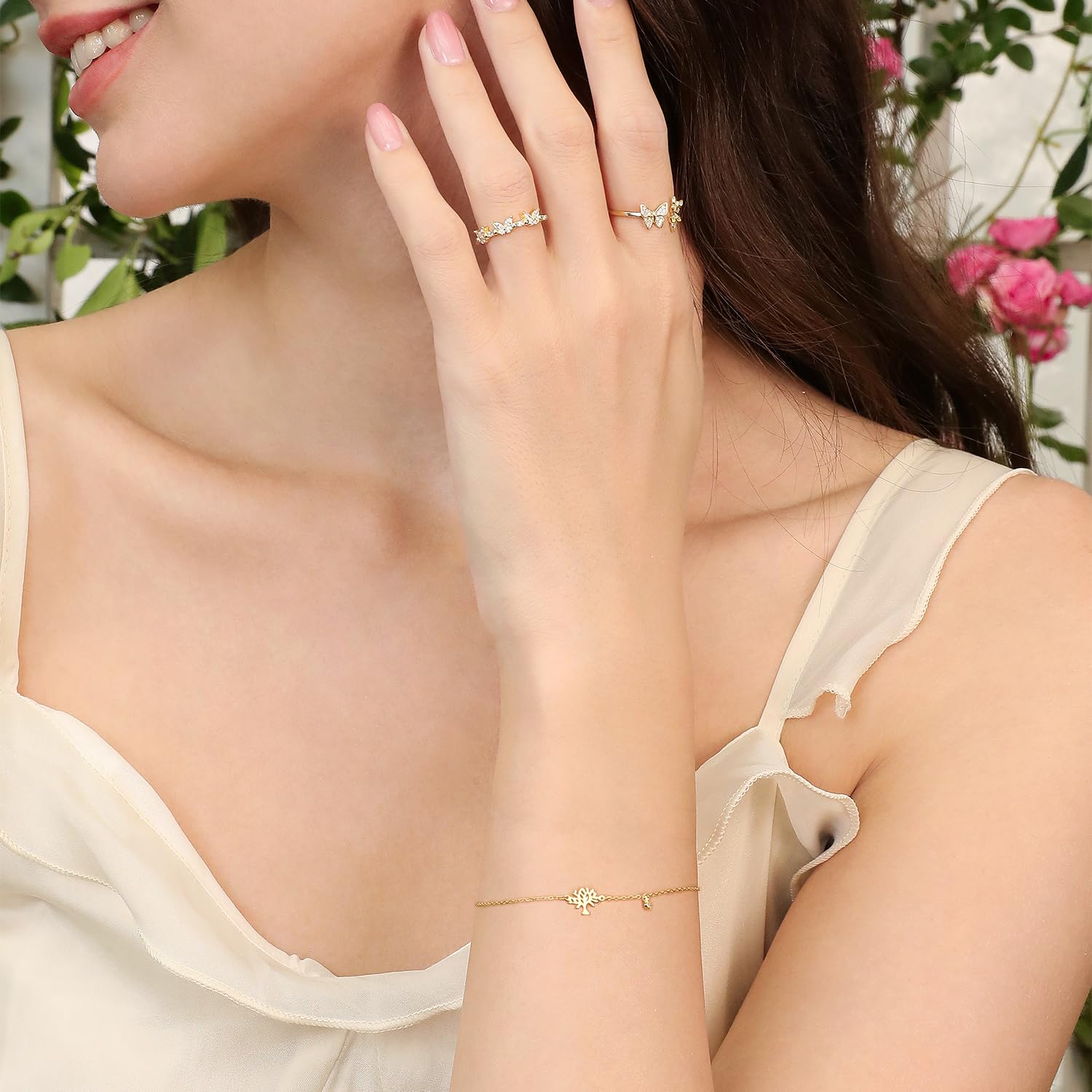 Elegant Silver Butterfly Ring for Women - Dainty Minimalist Stackable Wedding Band, Adjustable Size Rose Gold Plated Jewelry - Perfect for Everyday Wear, Gift Giving & Special Occasions