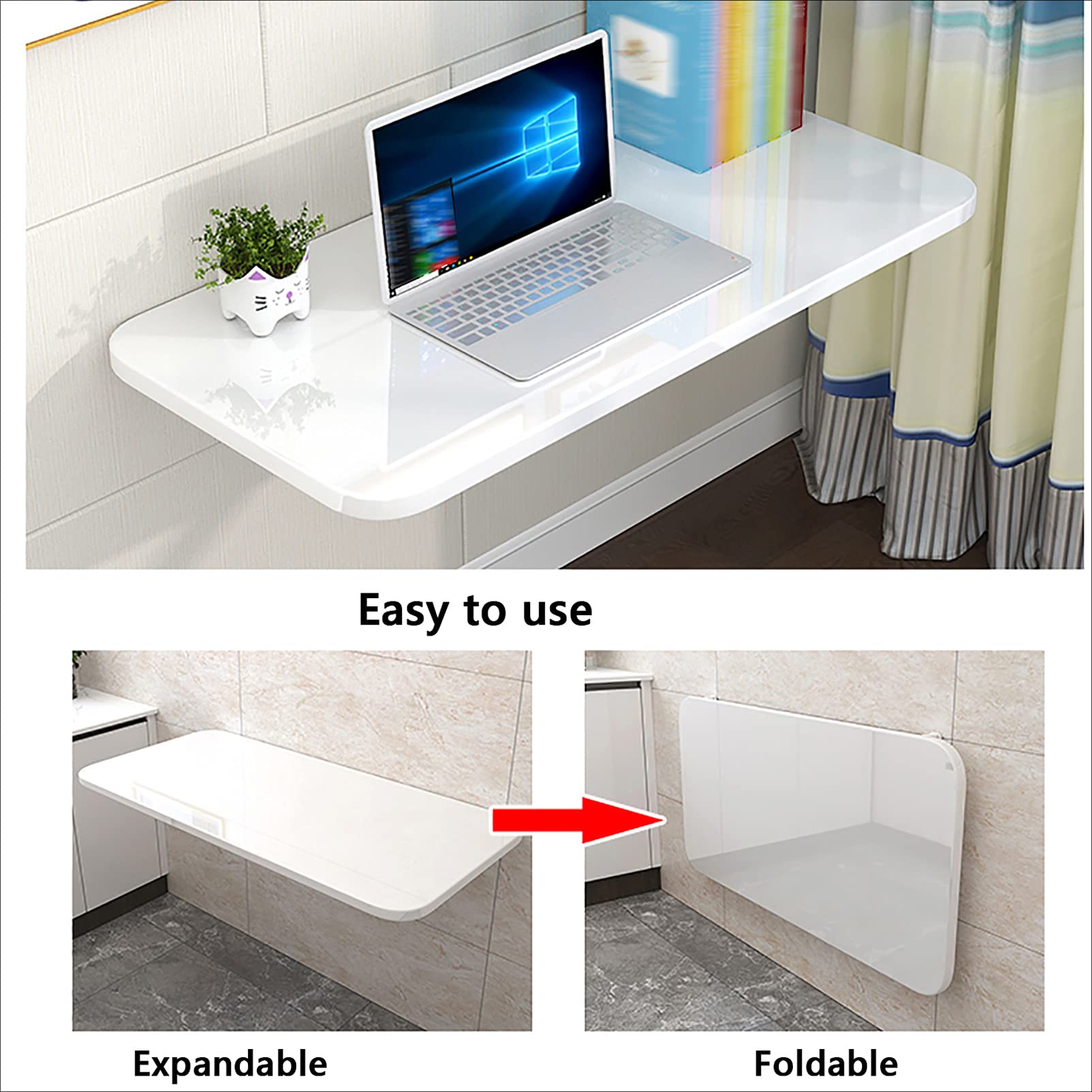 Space Saving Wall Mounted Drop Leaf Folding Table - Compact Hanging Desk for Small Bedroom, Apartment, Balcony & Dining Room | Perfect for Tiny Homes, Studio Apartments & Office Nooks