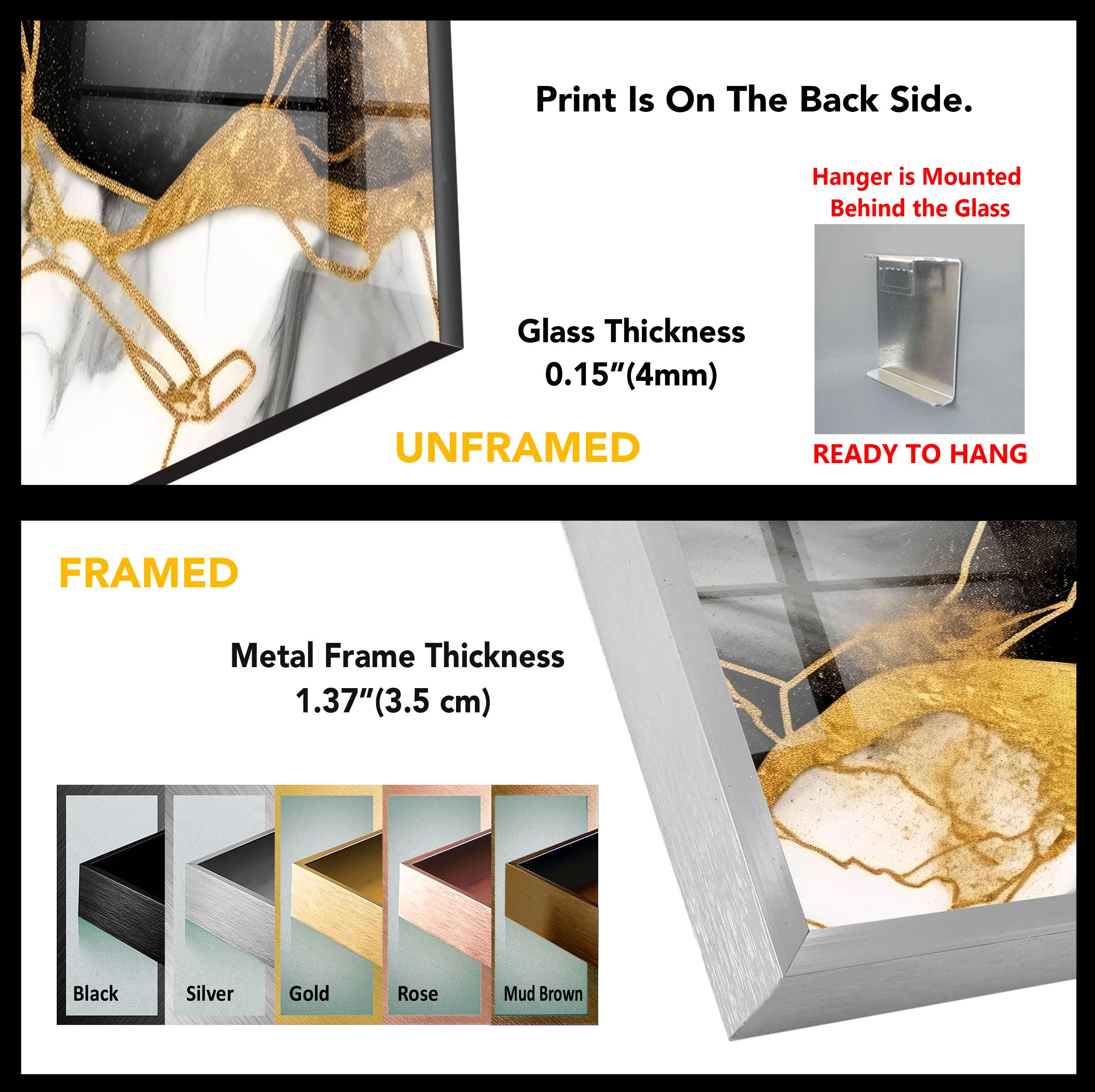Luxury Black Gold Marble Wall Art - Abstract Glass Print for Modern Home & Office Decor | Elegant Living Room, Bedroom, Dining Room Wall Decor