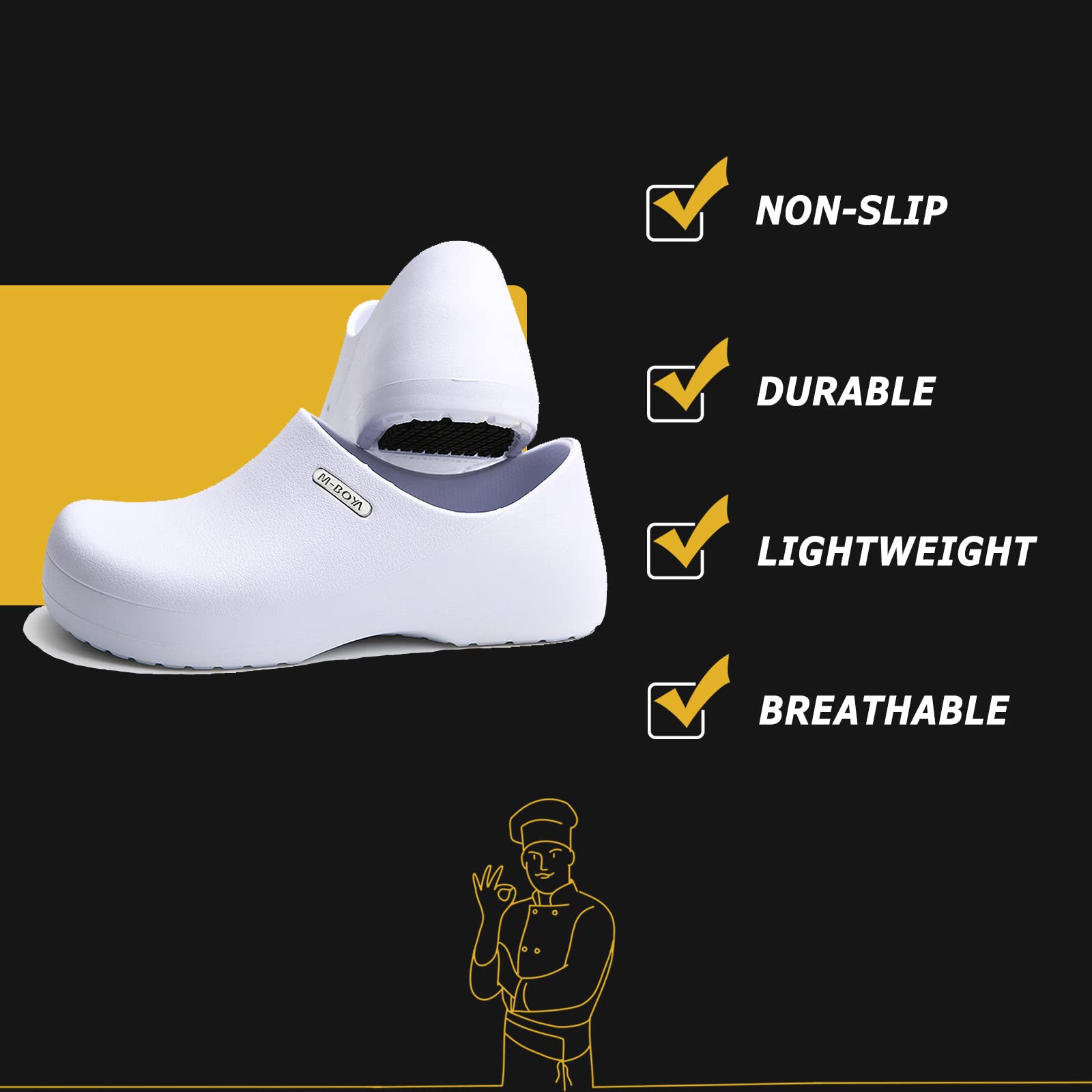 Meidiastra Non-Slip Chef Shoes for Men & Women - Waterproof, Oil-Proof Kitchen Work Shoes - Ideal for Food Service, Nursing, Gardening & Professional Cooking