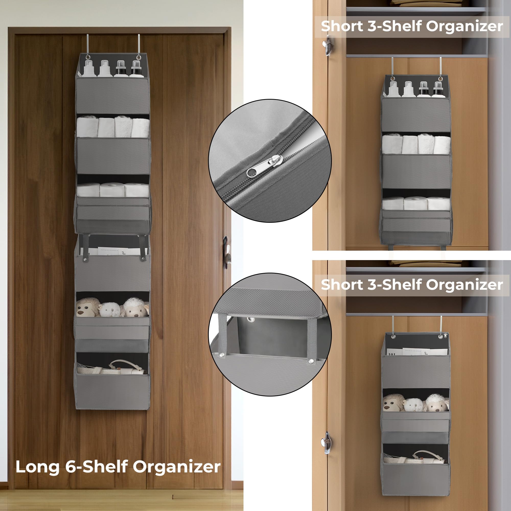 GRANNY SAYS 6-Shelf Over The Door Organizer - Gray Space Saving Storage for Closet, Bathroom & Bedroom - Hanging Door Shelves for Shoes, Towels & Accessories - Perfect for Small Spaces & Home Organization
