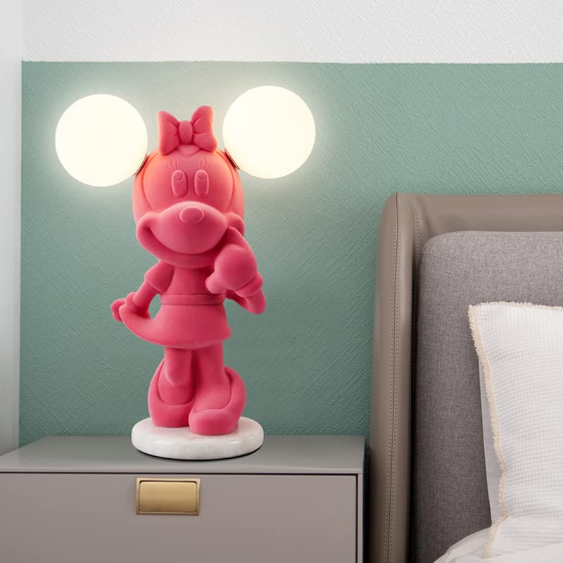 Pink Cartoon Mickey Mouse Night Light - 2-Pack Resin Table Lamp with Frosted Glass Shade & Marble Base, Cute Bedside Lamp for Girls Room, Living Room, Study Room - Perfect for Kids Bedroom Decor, Reading Nook & Cozy Nighttime Ambience