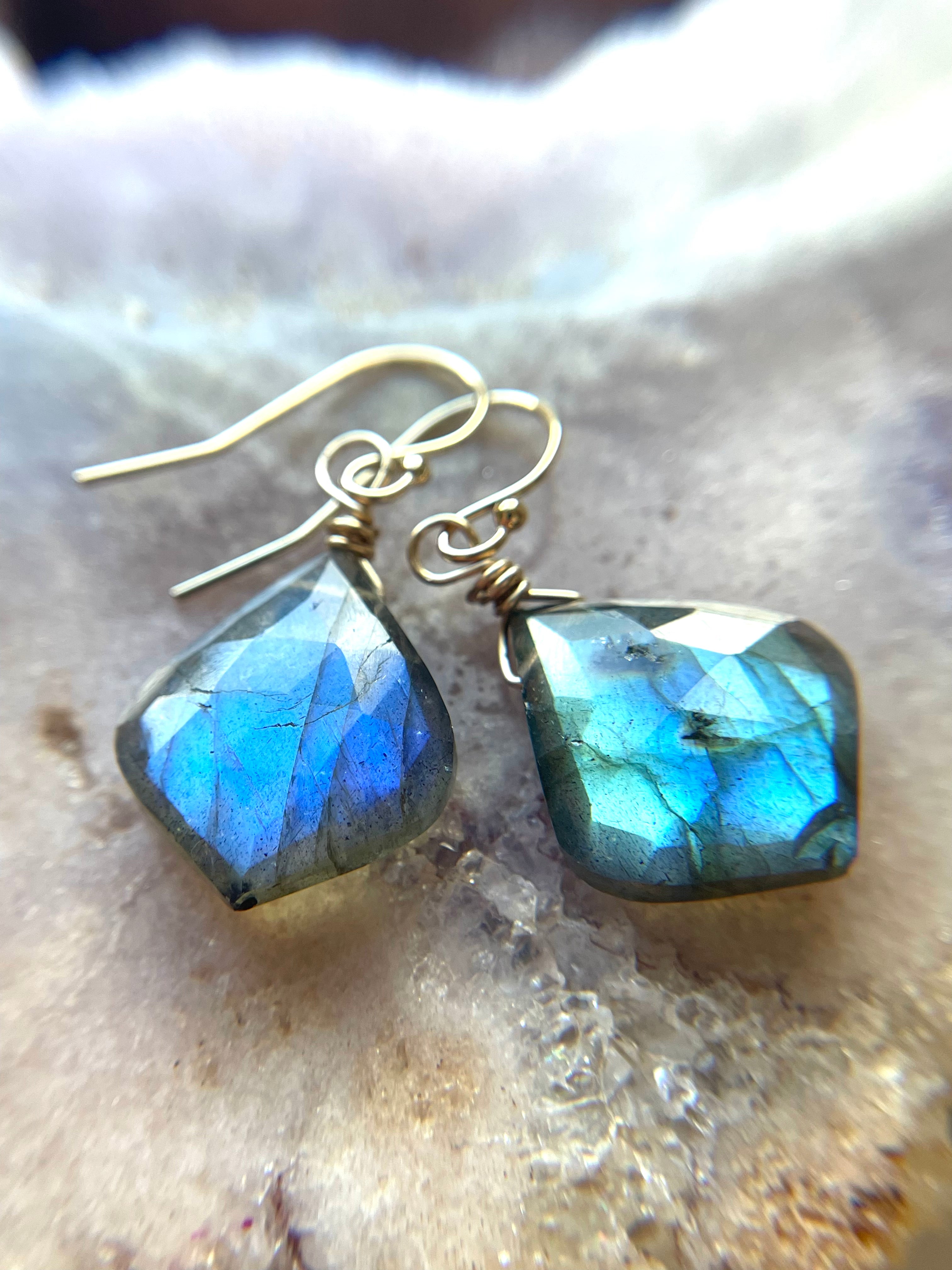 Labradorite Dangle Earrings for Women - Gold & Silver Boho Drop Earrings - Perfect for Bridal, Wedding, Boho Chic & Everyday Wear