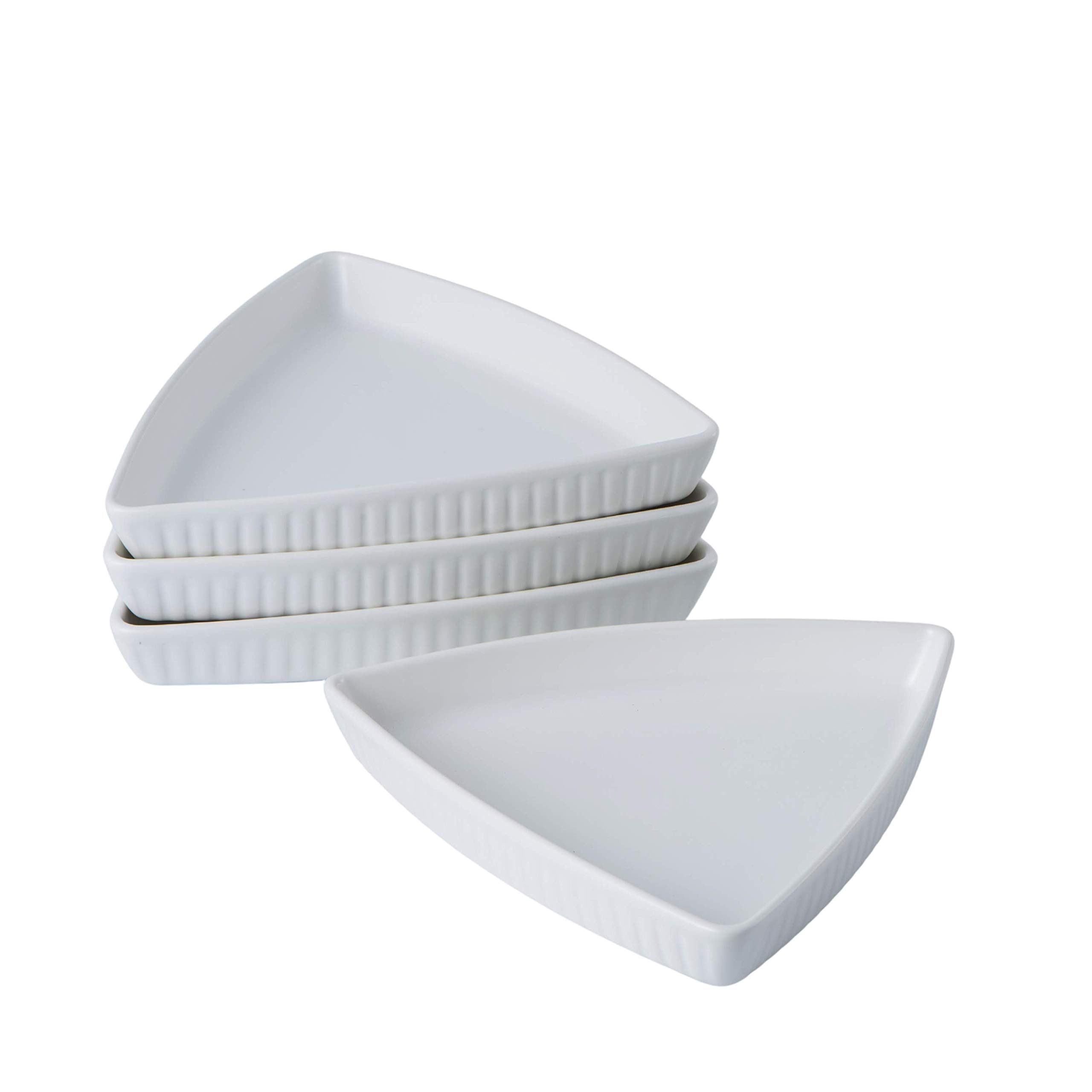 Bruntmor 8 Inch Matte Glazed Ceramic Dinner Plate Set of 4 - Triangular Appetizer, Salad, Pasta & Dessert Plates - Durable & Easy Clean Buffet Dishes - Perfect for Dinner Parties, Restaurants & Home Dining (White)