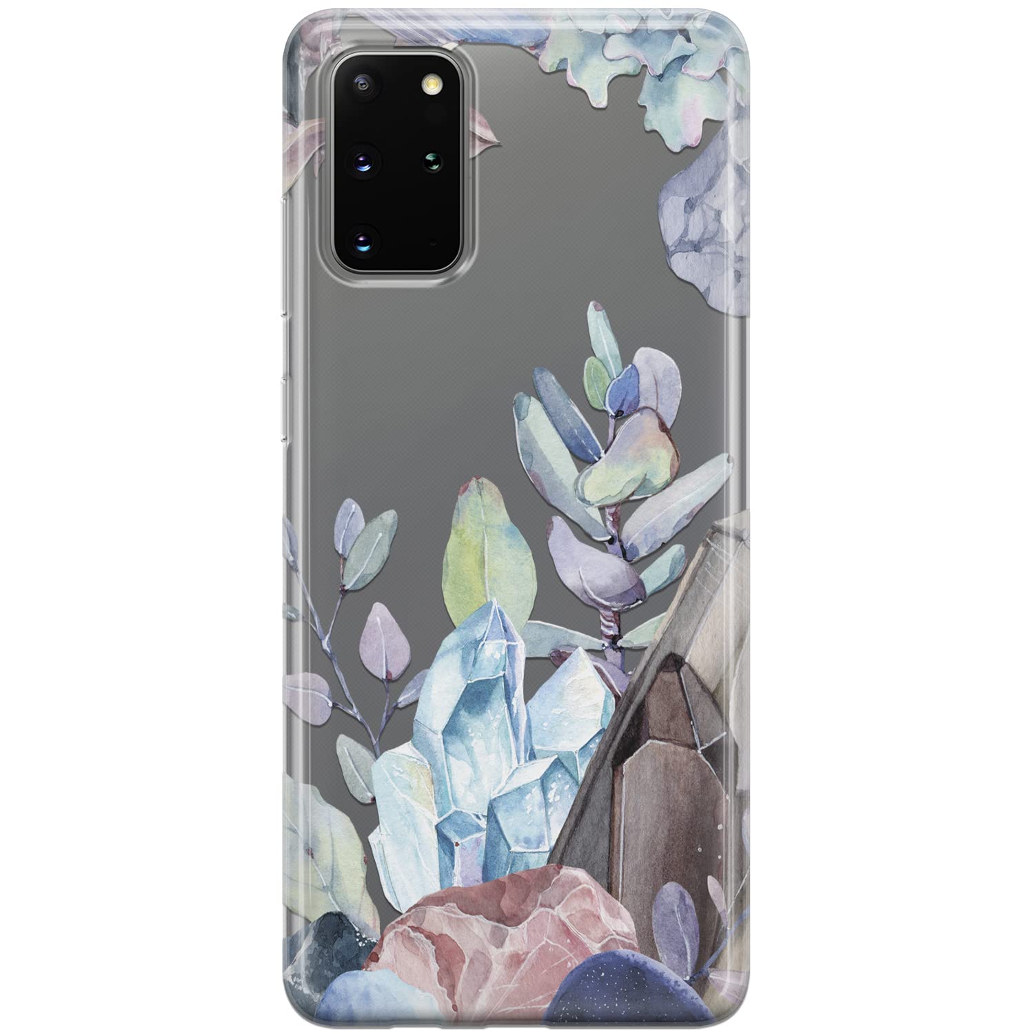 Durable Marble Floral Crystal TPU Phone Case for Samsung Galaxy S24/S23 Ultra/S22+/S21 FE 5G/S20/Note 20/10 - Slim Clear Silicone Protective Cover with Succulent Design | Perfect for Women's Everyday Use & Gift Giving