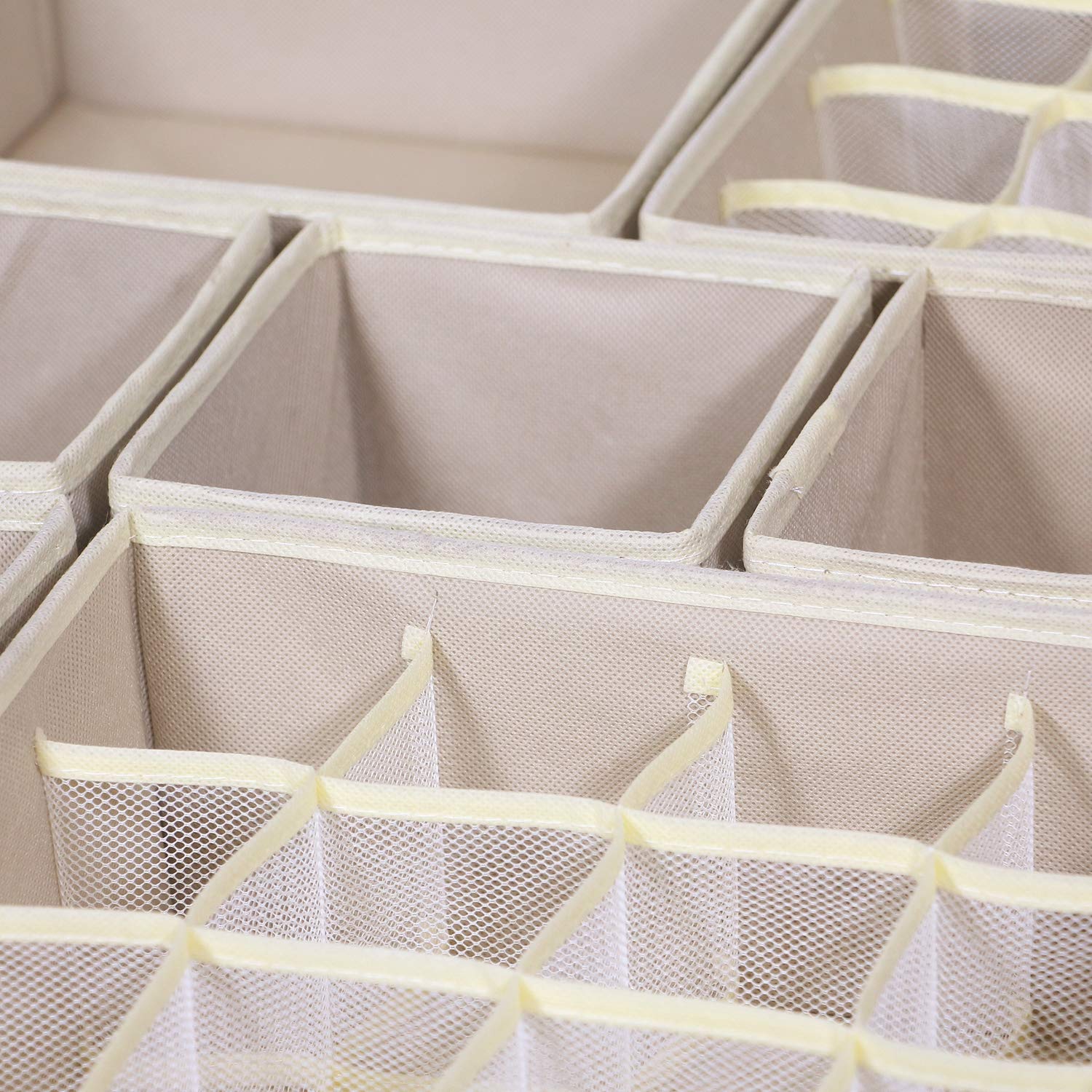 21-Pack Foldable Fabric Drawer Organizers - Closet Storage Boxes & Dividers for Underwear, Bras, Socks, Panties - Nursery & Baby Clothes Organizer - Beige | Perfect for Dresser, Wardrobe & Closet Organization