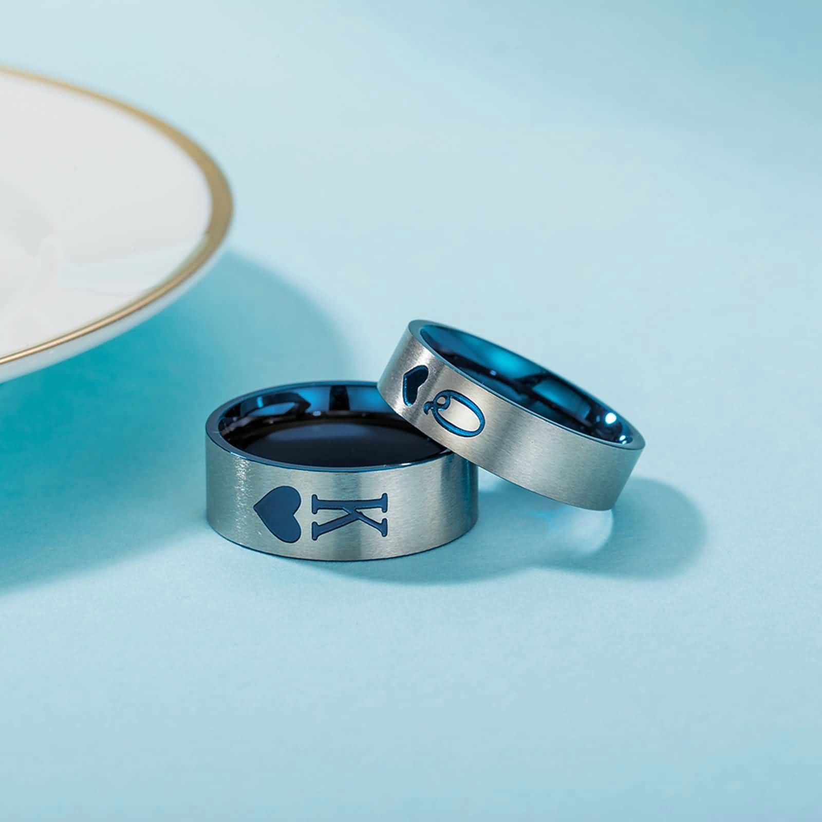 Heart Engraved Couple Rings - Matching Titanium Bands for Men & Women | Wedding, Anniversary Gift