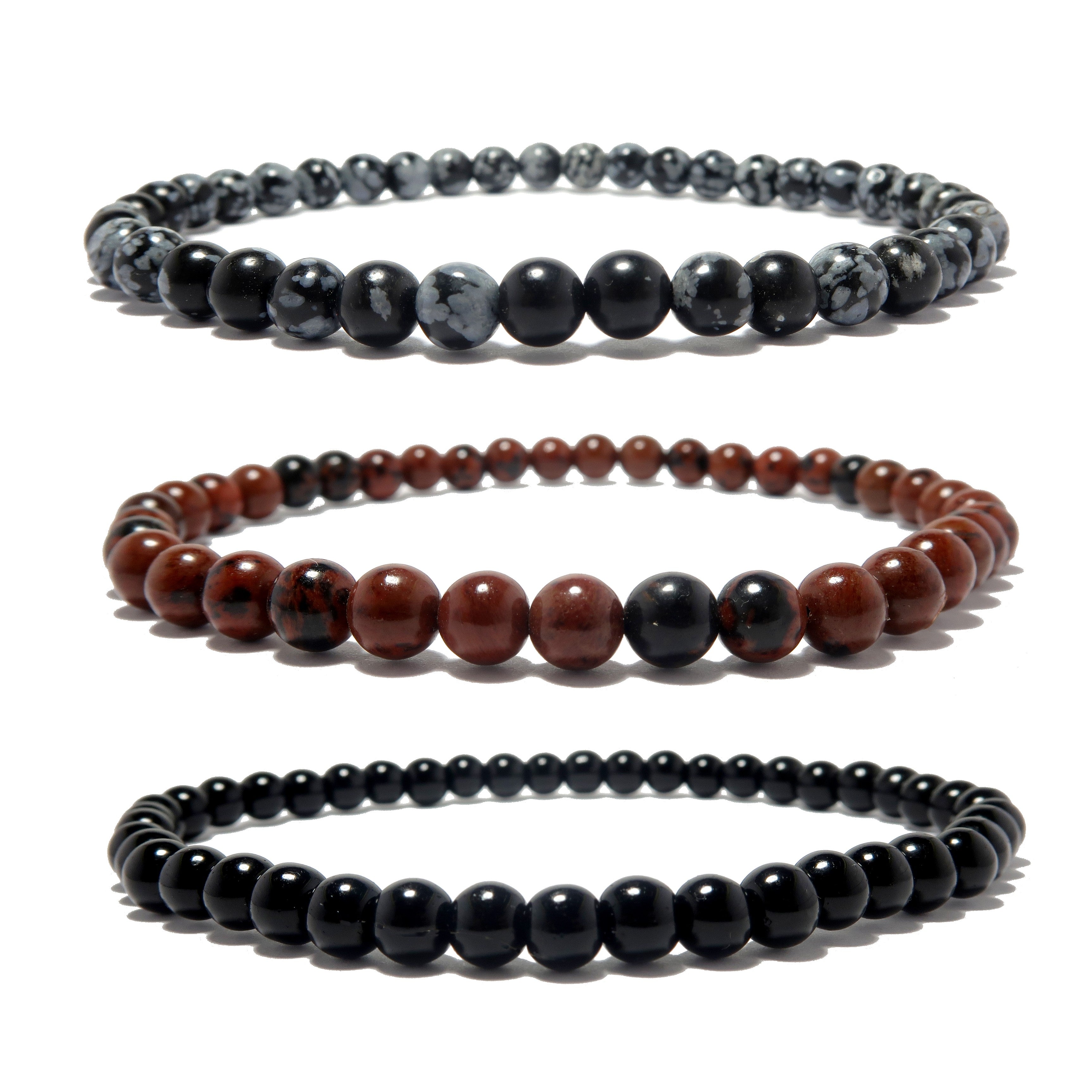 Black Obsidian Anklet Set with Mahogany & Snowflake Charms - Protection & Healing Crystal Jewelry for Women - Perfect for Yoga, Meditation & Spiritual Practices