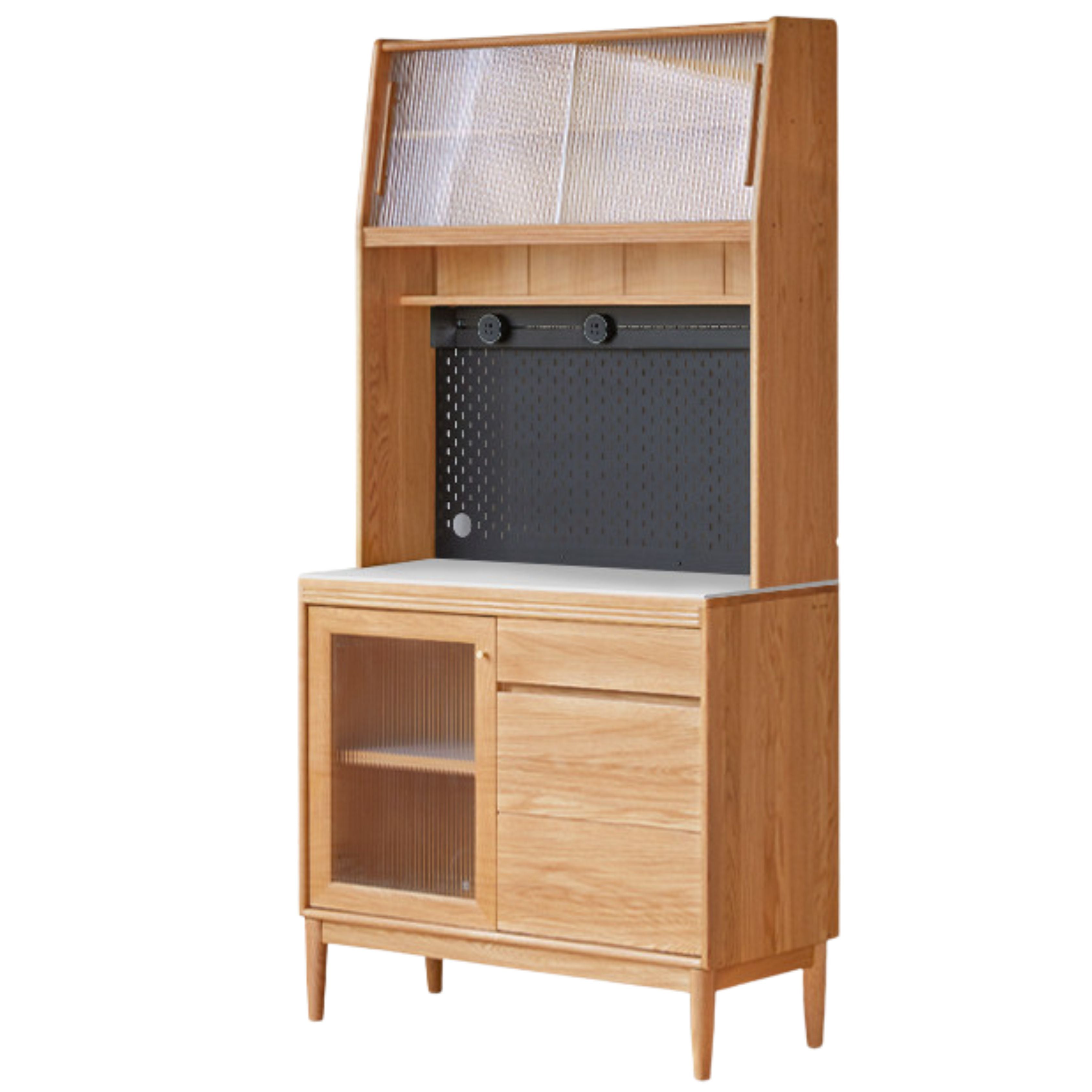39.4x17.7x78.7inch /100.4x45x200 сm / Natural Wood Color/Oak rock board dining sideboard + upper shelf + bull rail