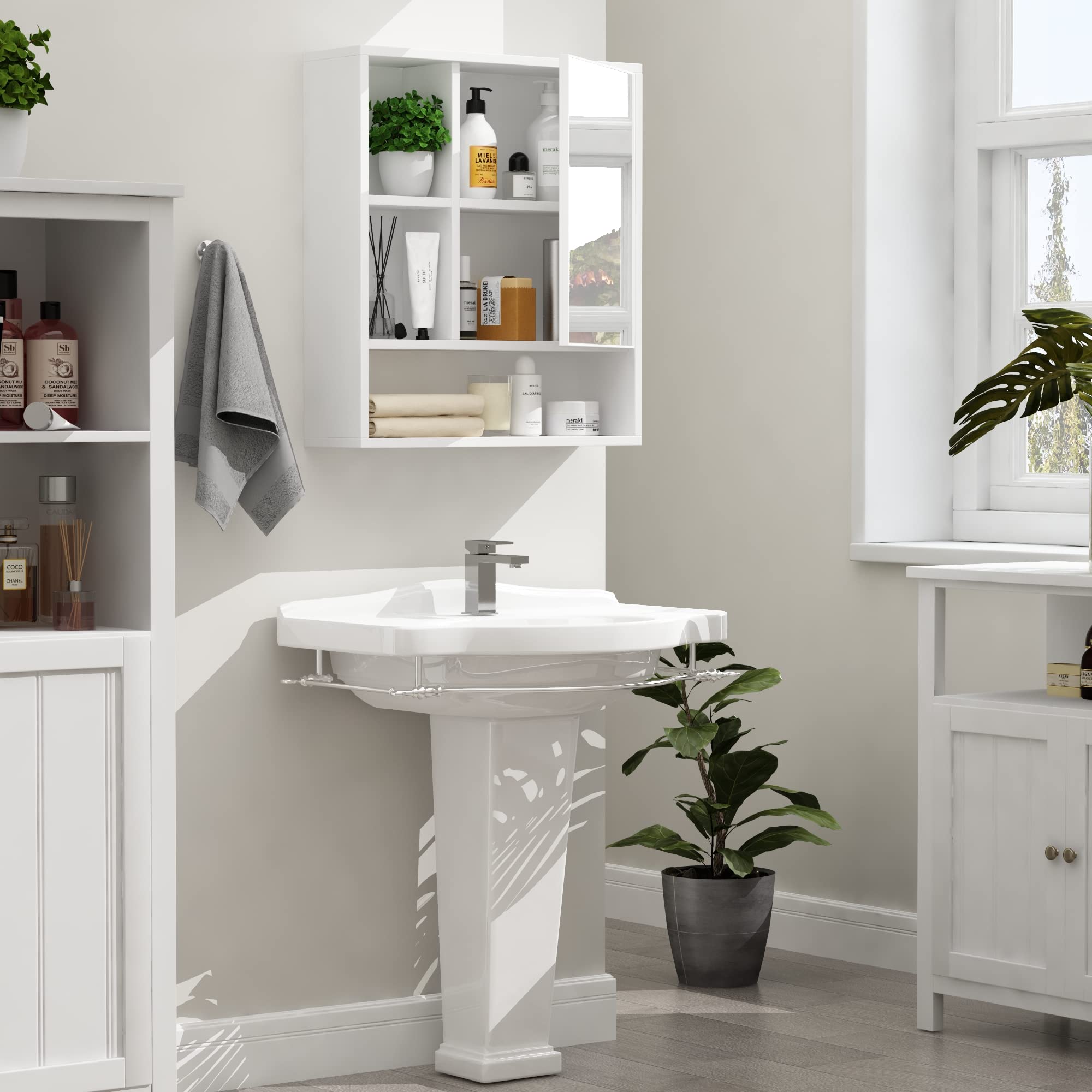 ChooChoo White Bathroom Wall Mirror Medicine Cabinet - Single Door with Adjustable Shelf, Space-Saving Over-The-Toilet Storage Organizer for Bathroom Essentials | Perfect for Small Bathrooms, Powder Rooms & Apartment Living