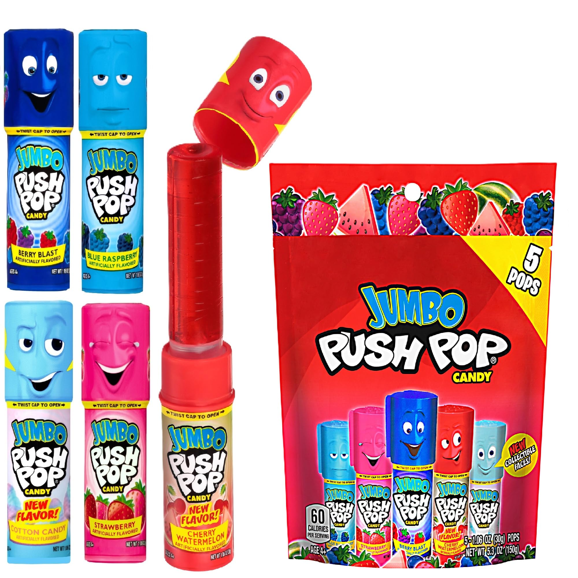 Jumbo Push Pop Bulk Lollipops - Individually Wrapped Easter Party Candy Variety Pack (5 Assorted Fruity Flavors) - Fun Treats for Easter Baskets, Birthday Parties & Classroom Rewards
