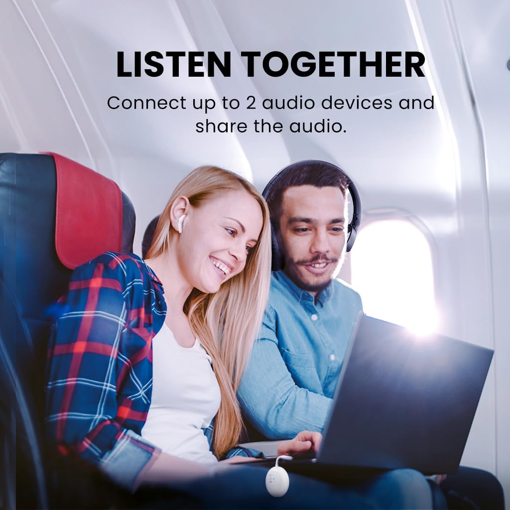 Avantree SoundJet R1 - Bluetooth 5.3 Airplane Audio Adapter for Dual AirPods/Headphones | 20-Hour Battery | Wireless Transmitter for Flights, Travel, Gym, TV & Tablet | Perfect for In-Flight Entertainment & Workouts