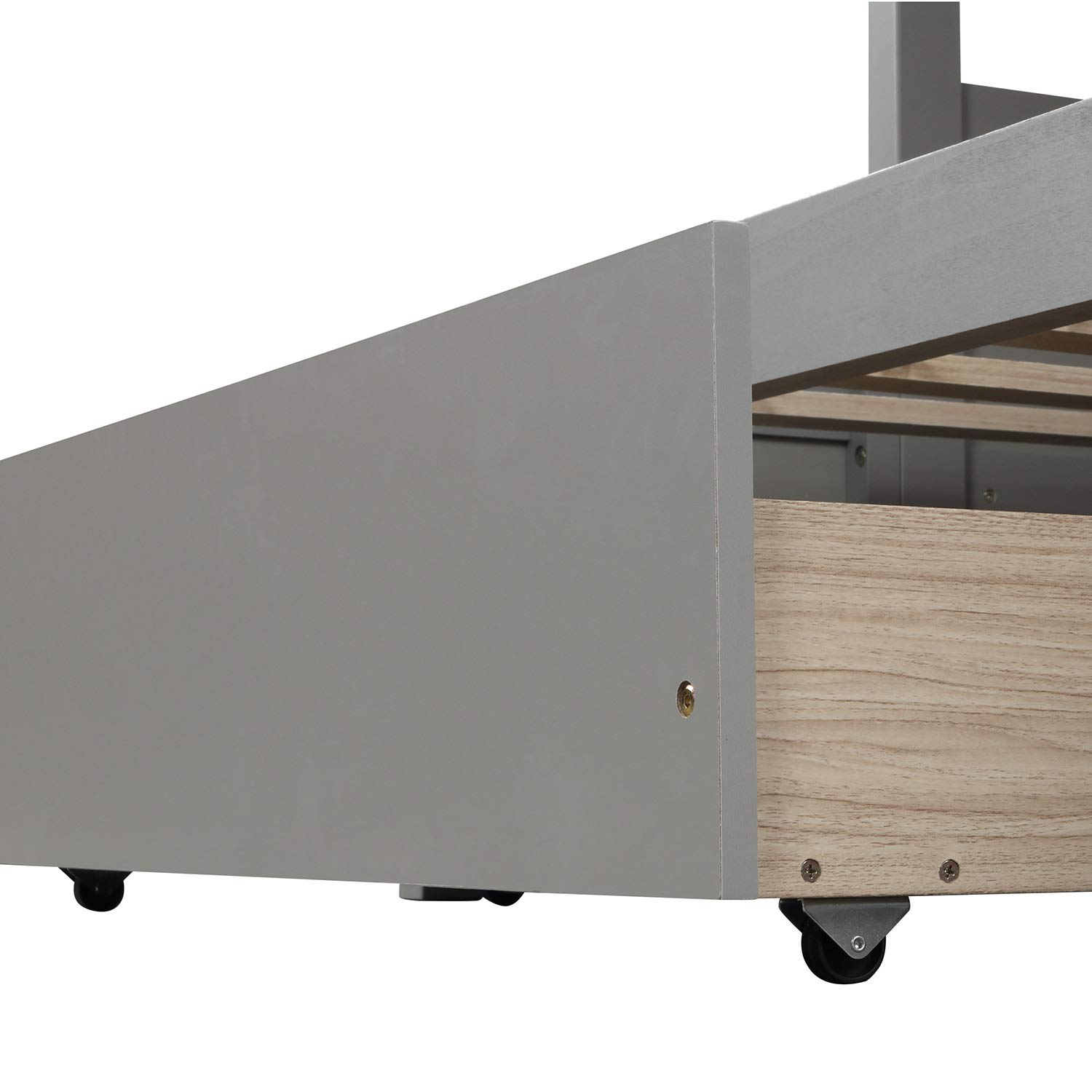Solid Wood Twin Over Full Bunk Bed with Inclined Ladder & Guardrail - Convertible to 2 Separate Beds, 2 Storage Drawers - Space-Saving Kids Bedroom Furniture (Gray) | Ideal for Siblings Sharing Room or Guest Sleepovers