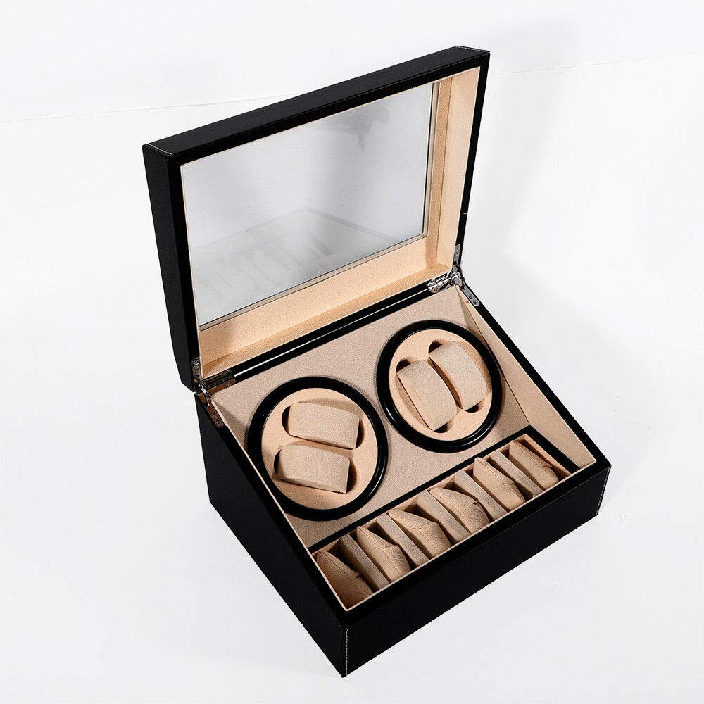 Luxury Automatic Watch Winder Display Box - PU Leather 4+6 Watch Storage Case with Soft Pillows for Rolex & Collectible Watches | Perfect for Home, Office & Travel Organization