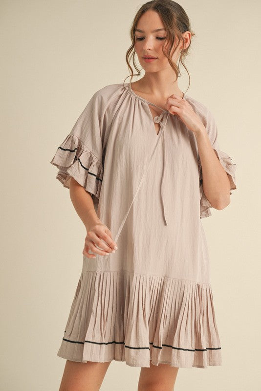 Beige Maternity Dress with Pockets - Short Sleeve Comfortable Pregnancy Dress for Women | Perfect for Baby Showers, Maternity Photos & Everyday Wear