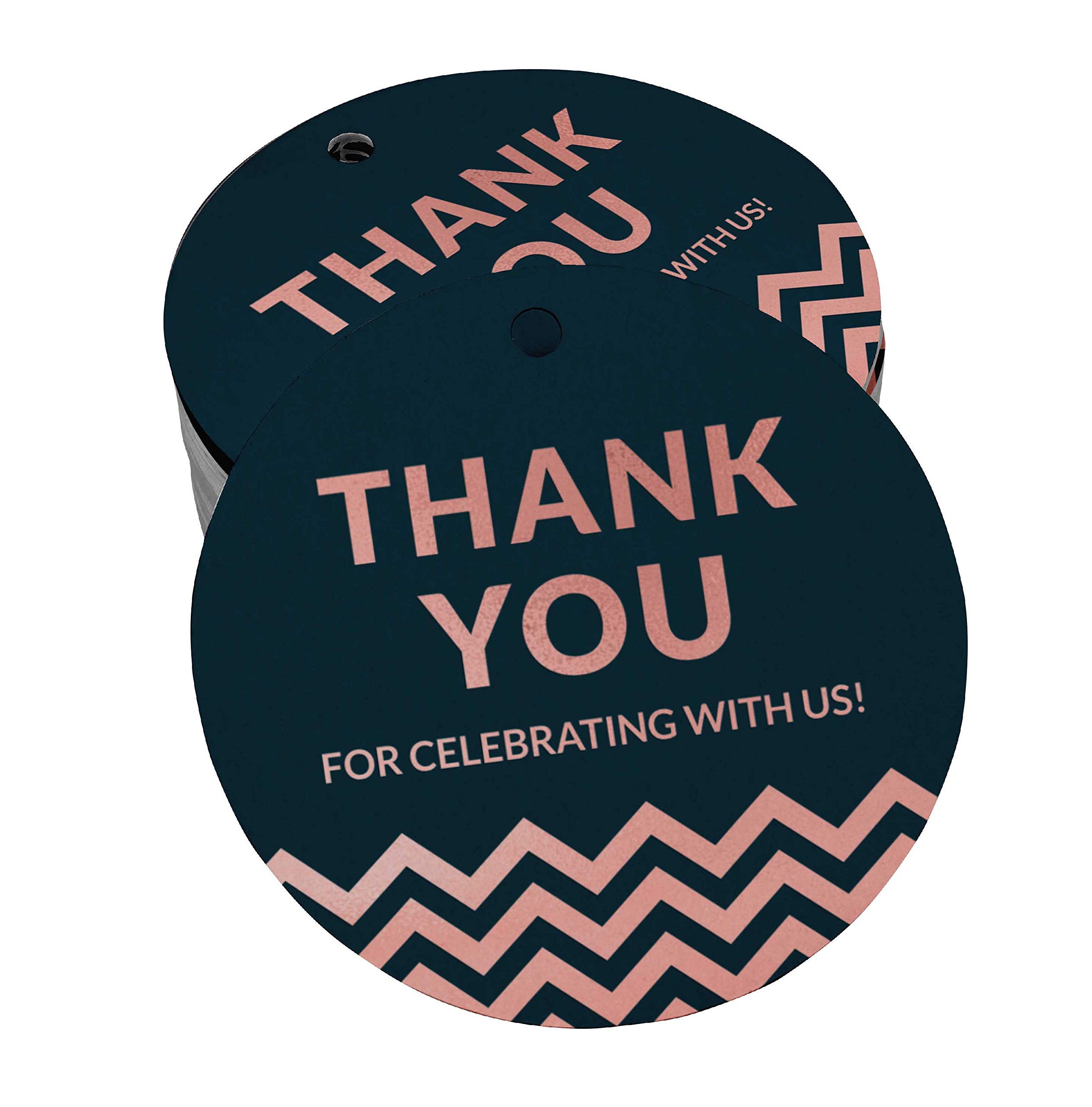 50 Pack Rose Gold Foil Thank You Tags for Wedding, Bridal Shower, Baby Shower, Birthday & Retirement - Elegant Party Favor Hang Tags for Gifts, Decorations & Special Events