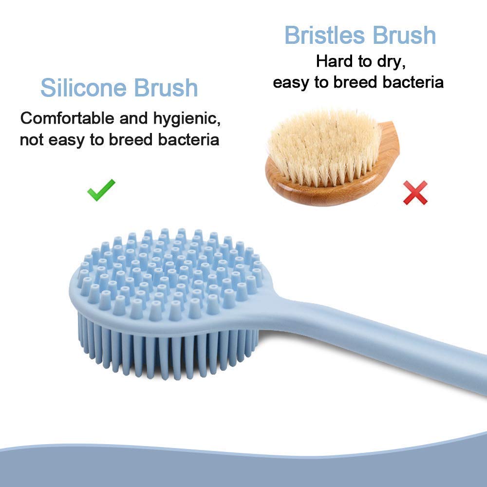 Simxen Dual-Sided Silicone Body Scrubber & Massage Brush with Long Handle - Exfoliating Shower Brush for Back, Legs & Full Body Care - Perfect for Bath, Spa & Home Relaxation Therapy