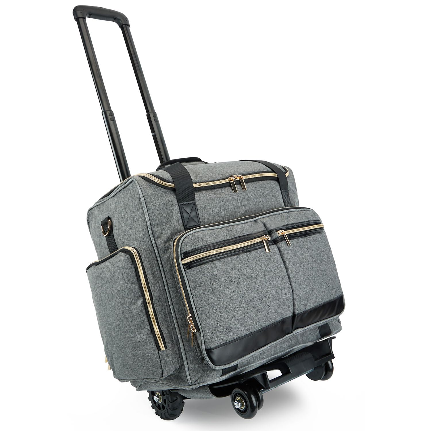 4-Wheel Rolling Teacher Bag for Women - Heavy Duty Art Tote with Detachable Dolly & Padded Laptop Sleeve Fits 15.6