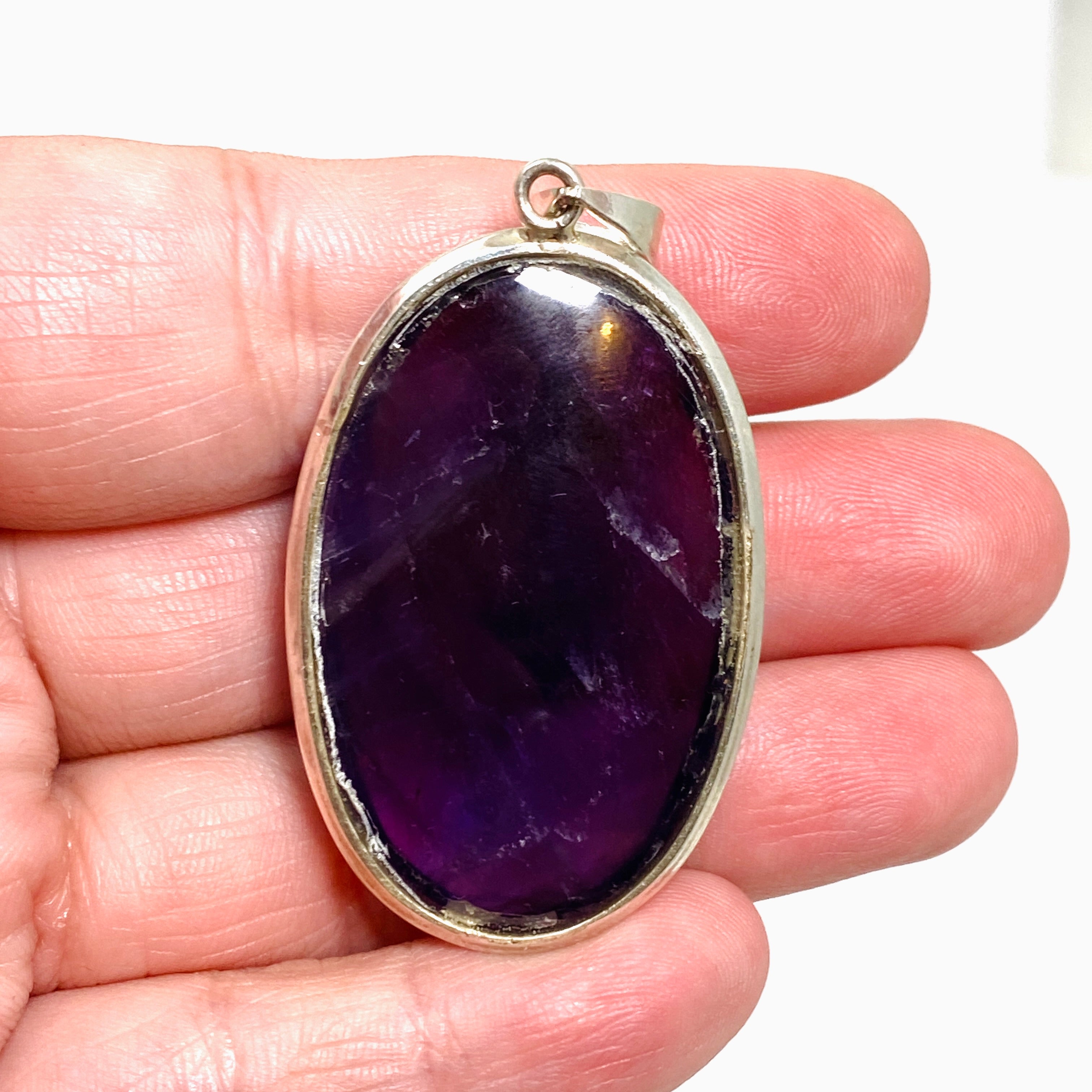 Natural Amethyst Oval Cabochon Pendant Necklace - 925 Sterling Silver Jewelry for Women, Gift for Her - Perfect for Meditation, Healing & Spiritual Practices