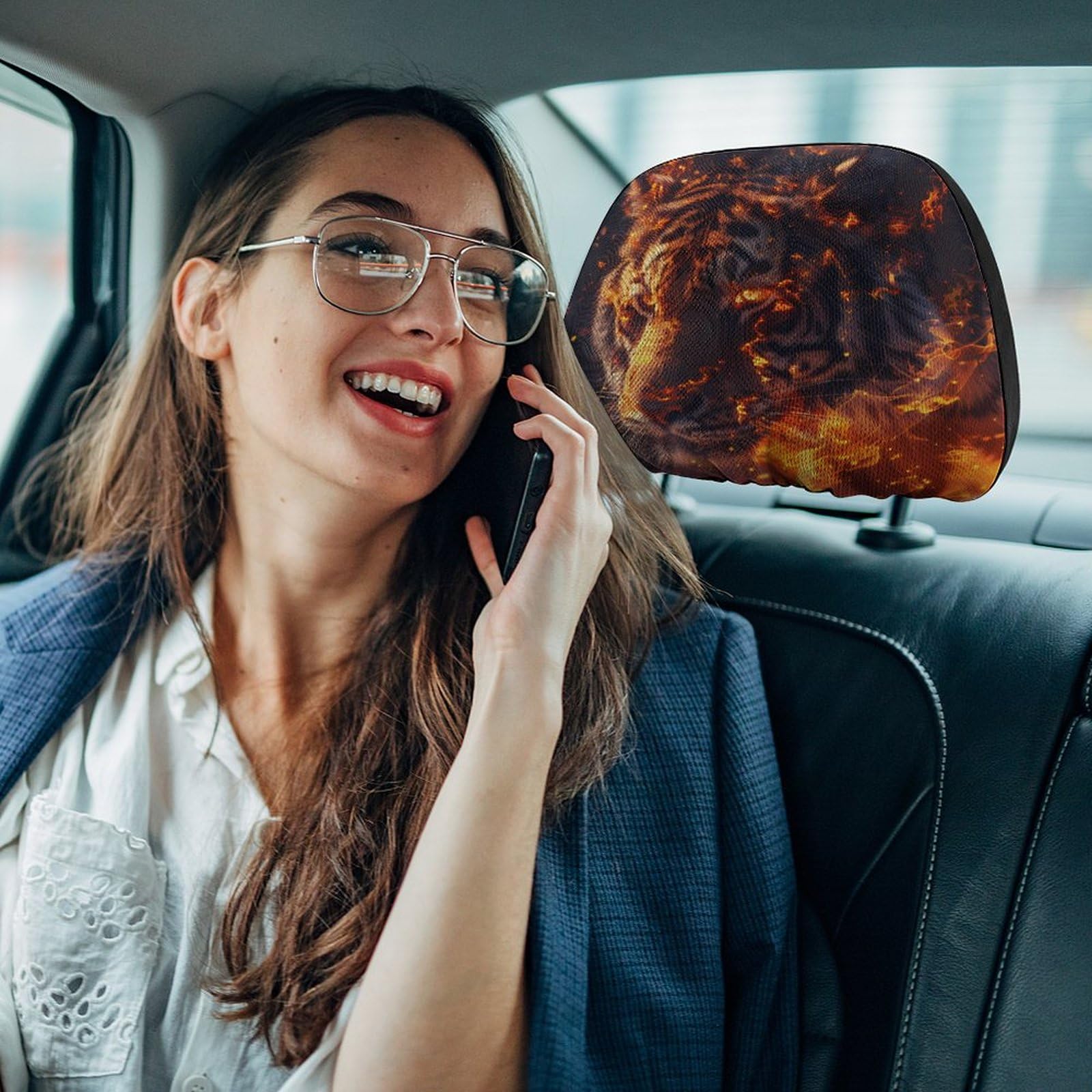 Fire Tiger Universal Car Headrest Cover - Full Wrap Seat Protector (2 Pack) - Soft & Durable Car Accessories for Comfort & Style - Perfect for Road Trips & Daily Commutes
