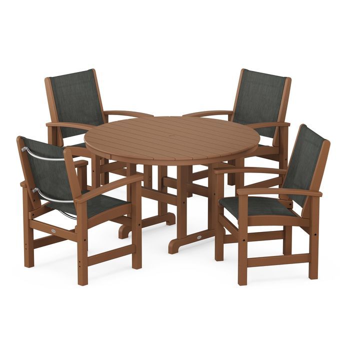 POLYWOOD Coastal 5-Piece Round Farmhouse Dining Set - Outdoor Patio Furniture for Backyard, Poolside & Beach House Dining
