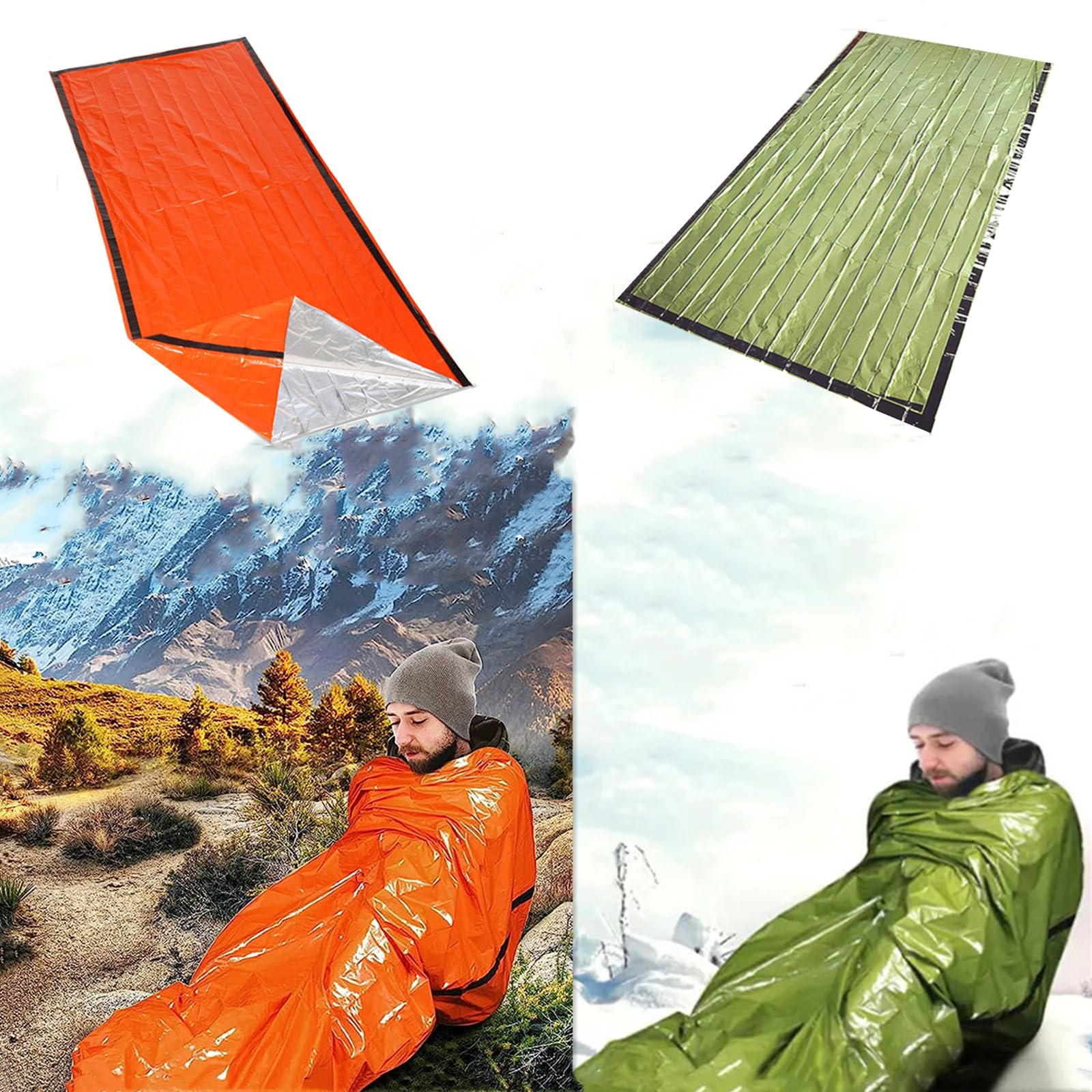2-Pack Emergency Sleeping Bags - Lightweight Polyester Survival Bivy Sack with Compass & Whistle for Outdoor Adventures, Camping, Hiking, Earthquakes & Hurricane Preparedness - Compact Survival Gear for Wilderness Emergencies