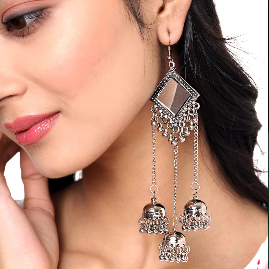Oxidized Silver Jhumka Earrings for Women & Girls | Traditional Indian Chand Baliyan & Jhumka Set | German Silver Jewelry | Perfect Birthday & Anniversary Gift | Wedding, Party & Festival Accessories