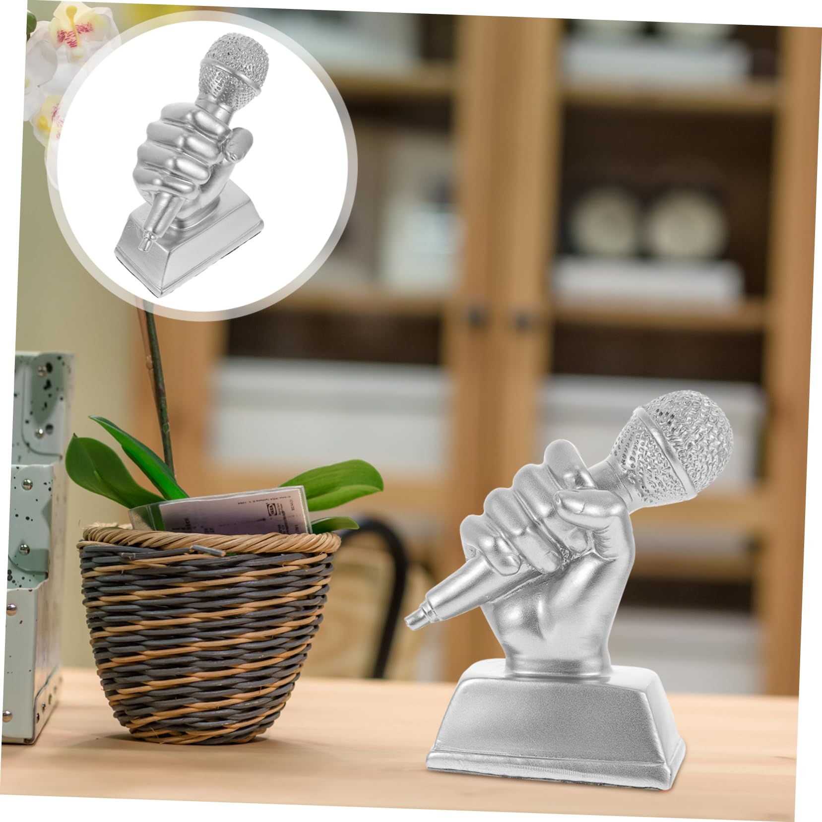 Yardwe 3-Piece Golden Microphone Trophy Set - Resin Jukebox Music Awards for Office, Home Decor & Themed Party Favors | Perfect for Music Lovers, Award Ceremonies & Special Events